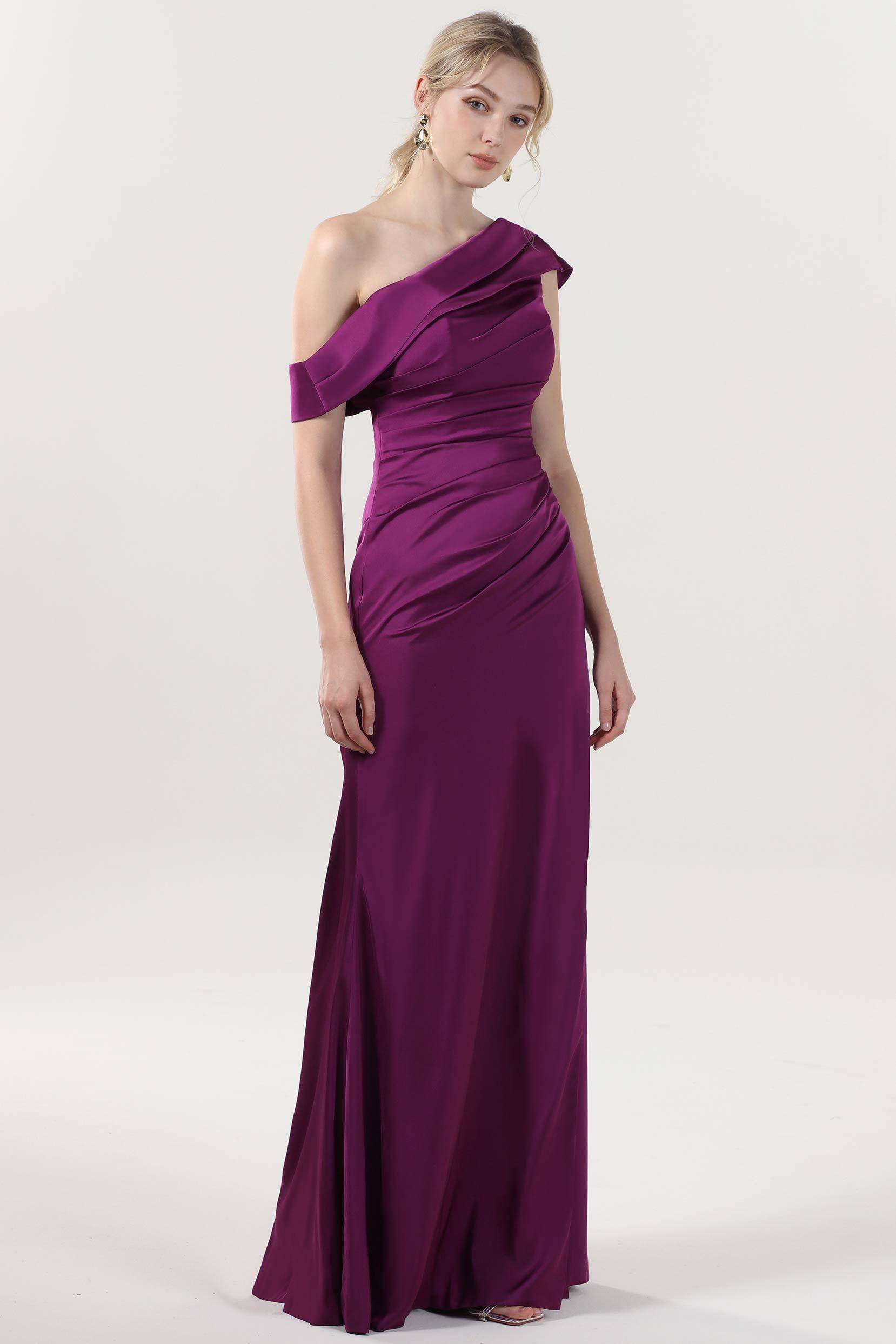 Sheath-Column Maxi Luxe Satin Bridesmaid Dress CS0609BM - COCOMELODY