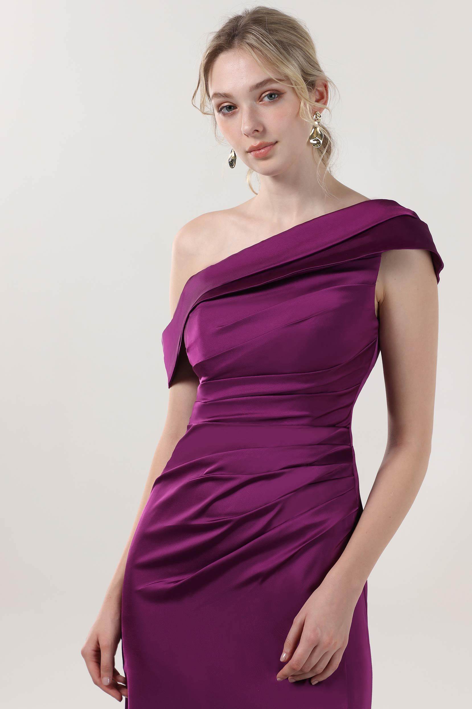 Sheath-Column Maxi Luxe Satin Bridesmaid Dress CS0609BM - COCOMELODY