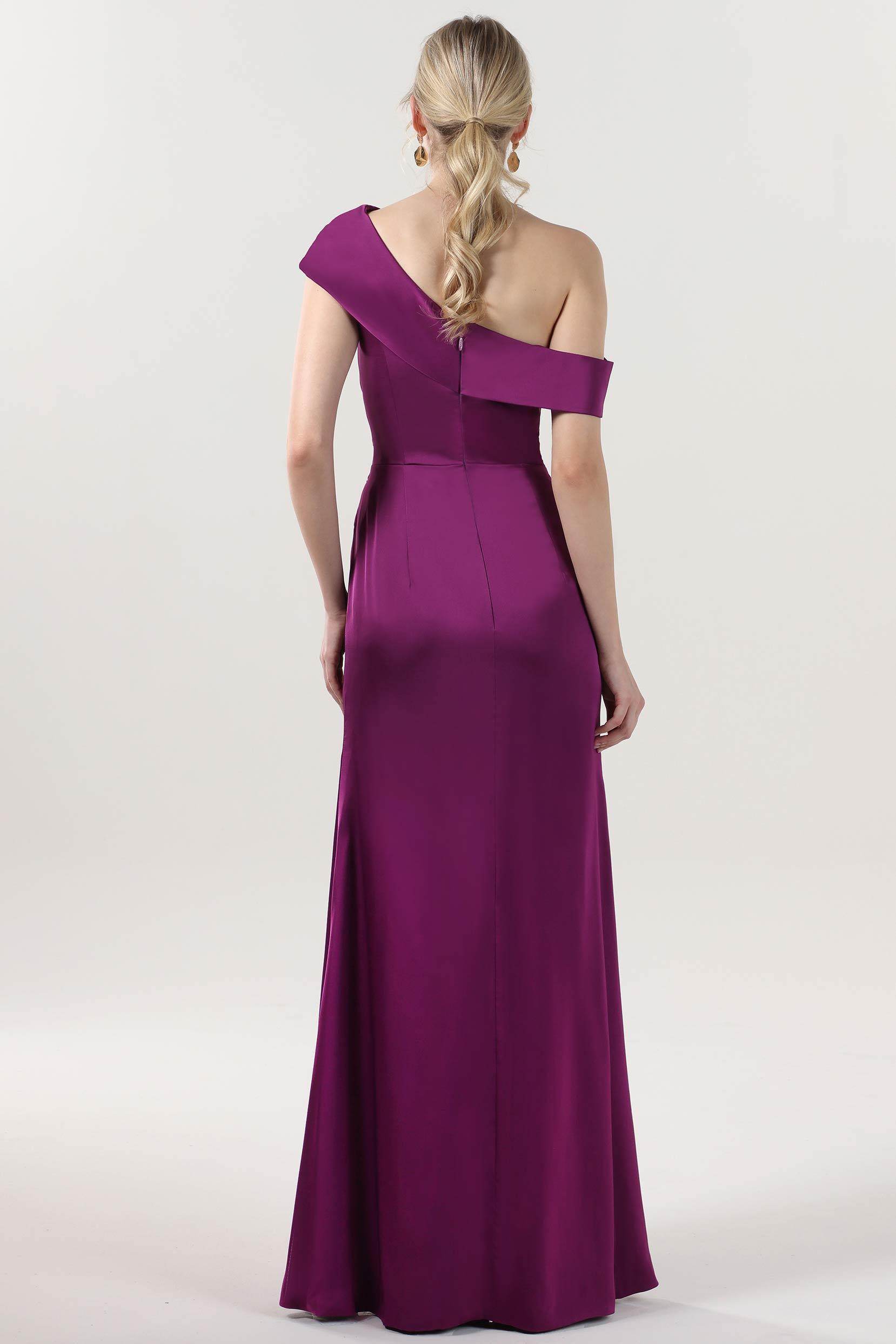 Sheath-Column Maxi Luxe Satin Bridesmaid Dress CS0609BM - COCOMELODY