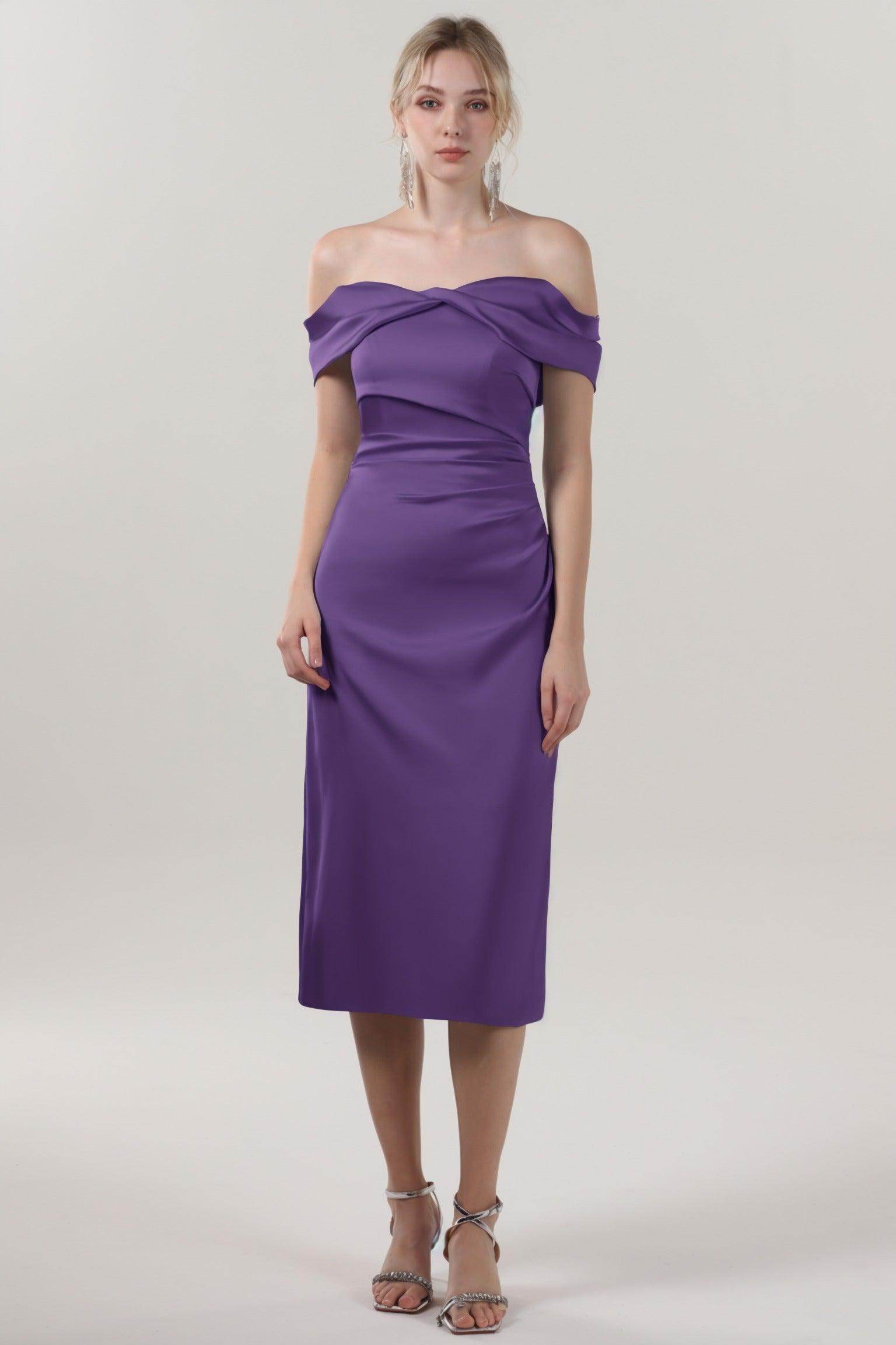 Sheath-Column Midi Luxe Satin Bridesmaid Dress CS0610BM - COCOMELODY