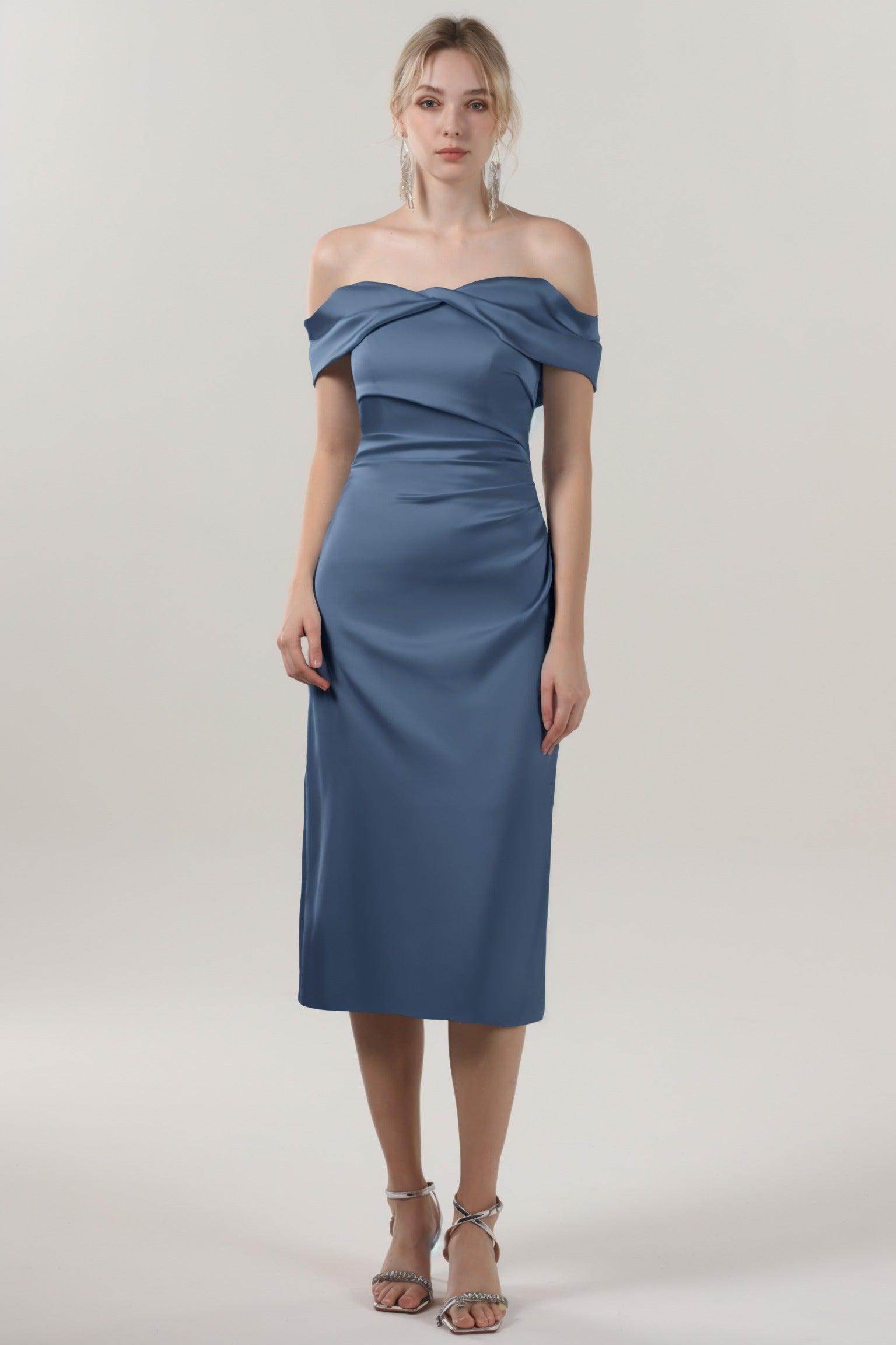 Sheath-Column Midi Luxe Satin Bridesmaid Dress CS0610BM - COCOMELODY