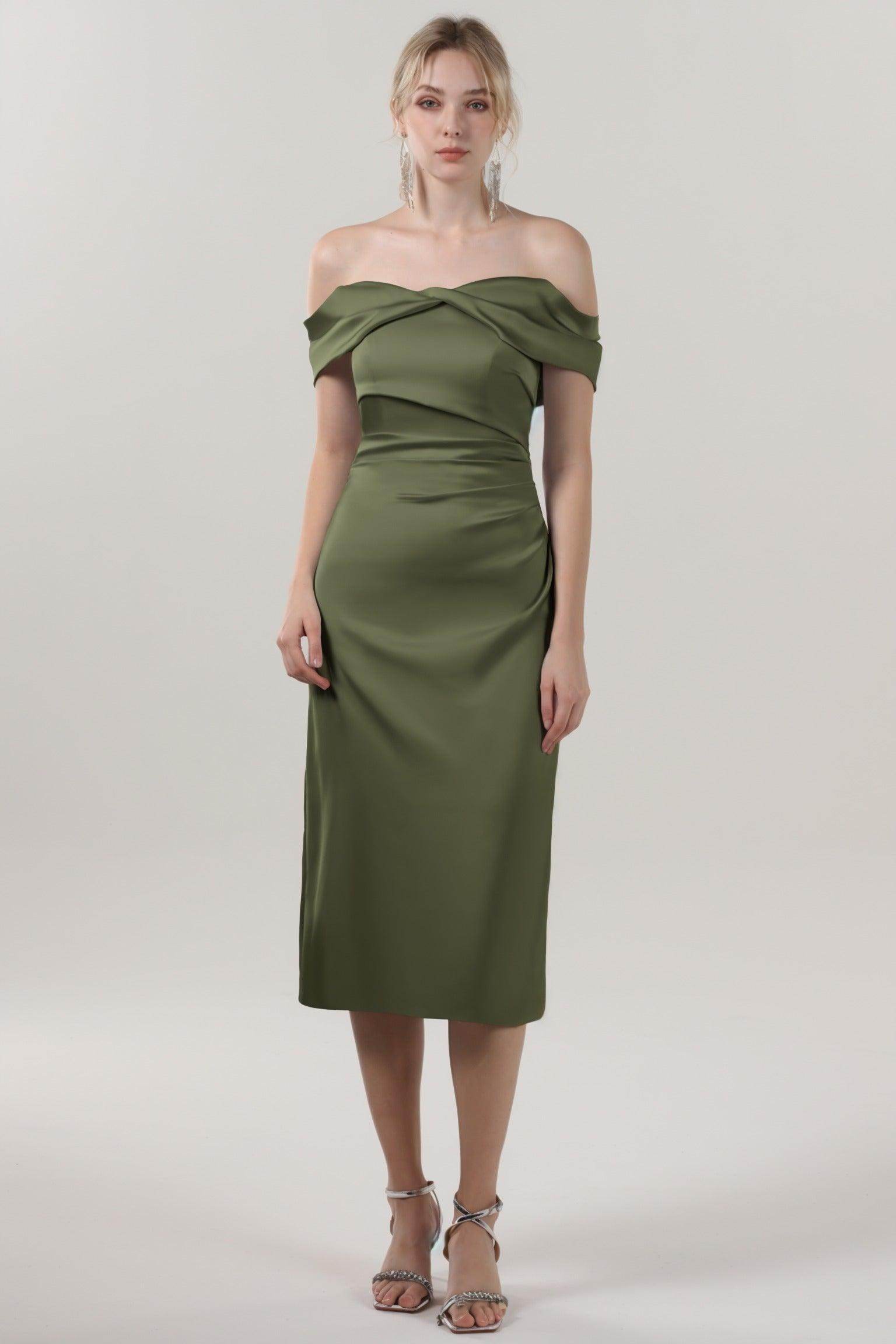 Sheath-Column Midi Luxe Satin Bridesmaid Dress CS0610BM - COCOMELODY