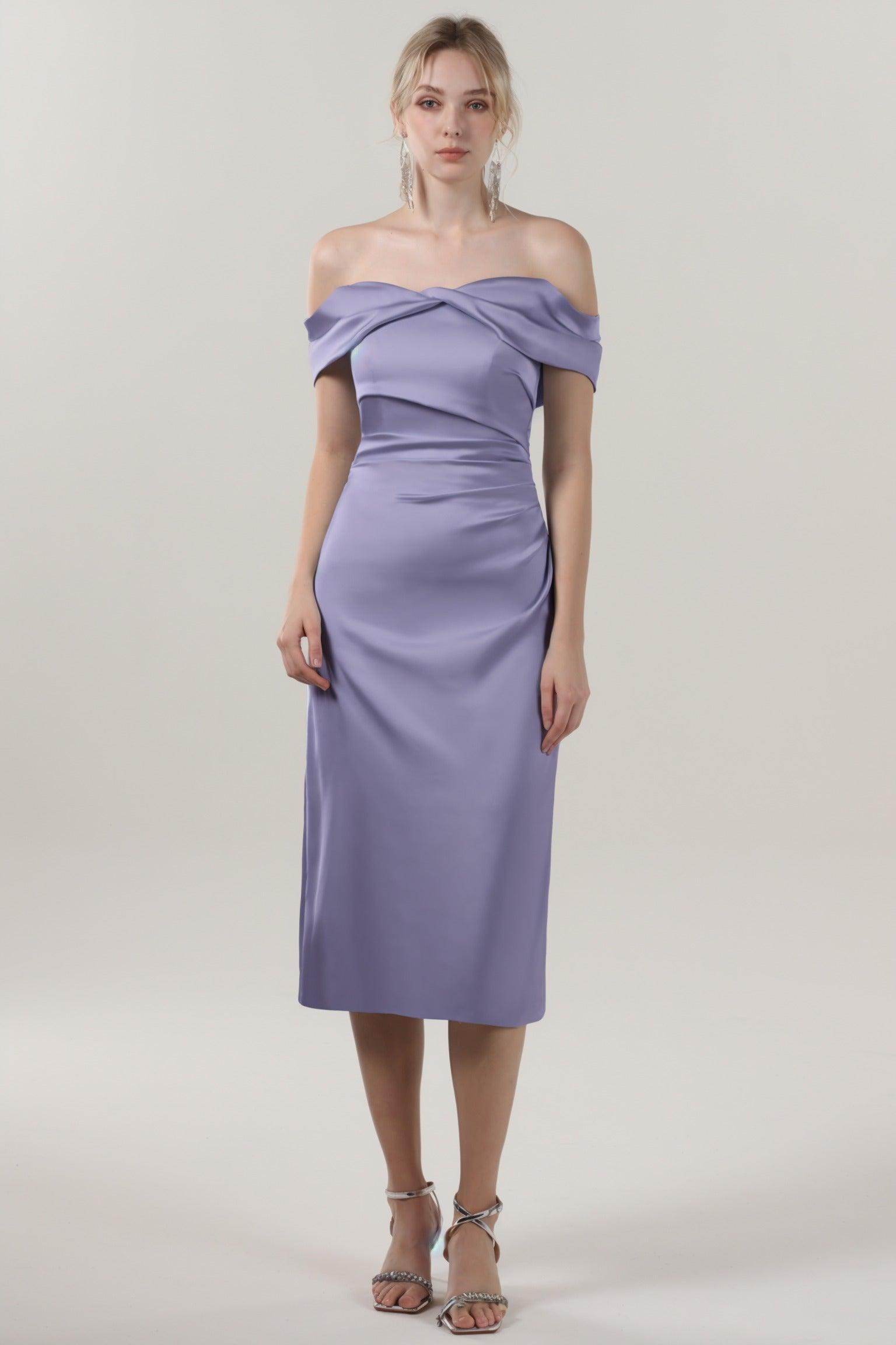 Sheath-Column Midi Luxe Satin Bridesmaid Dress CS0610BM - COCOMELODY