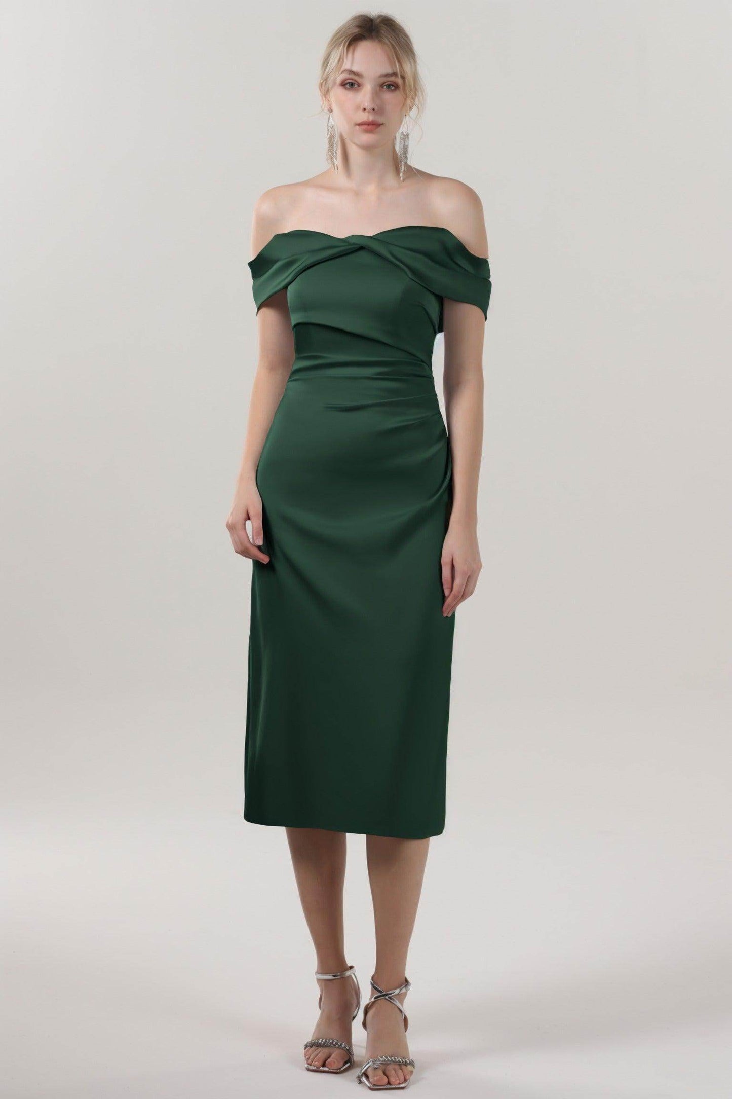 Sheath-Column Midi Luxe Satin Bridesmaid Dress CS0610BM - COCOMELODY
