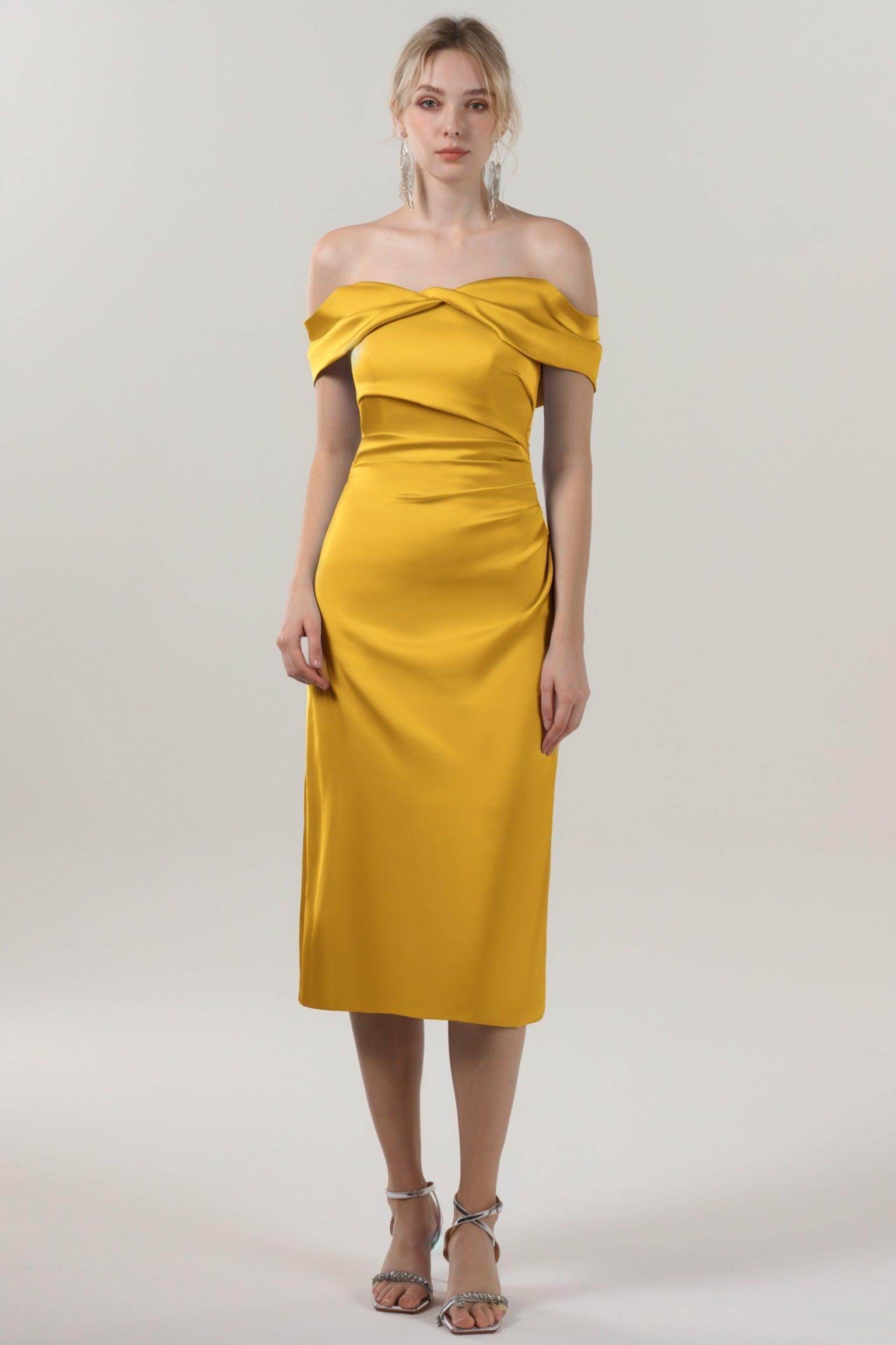 Sheath-Column Midi Luxe Satin Bridesmaid Dress CS0610BM - COCOMELODY