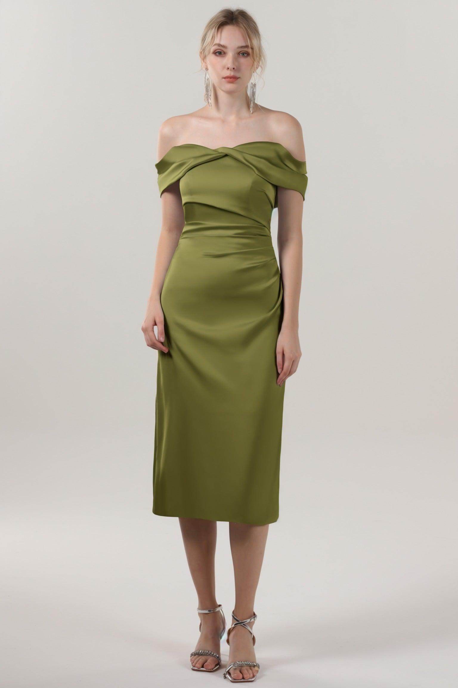 Sheath-Column Midi Luxe Satin Bridesmaid Dress CS0610BM - COCOMELODY