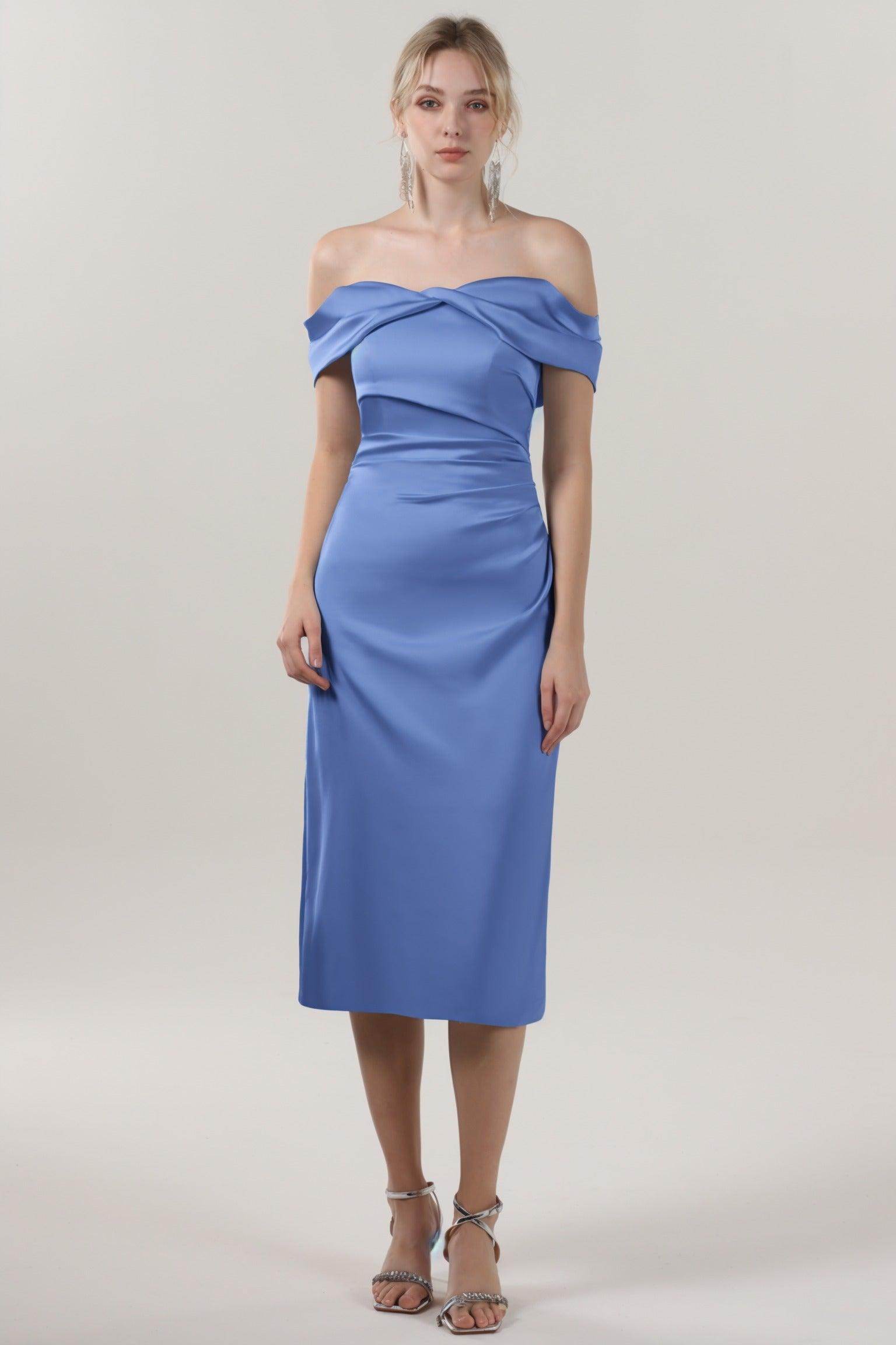 Sheath-Column Midi Luxe Satin Bridesmaid Dress CS0610BM - COCOMELODY