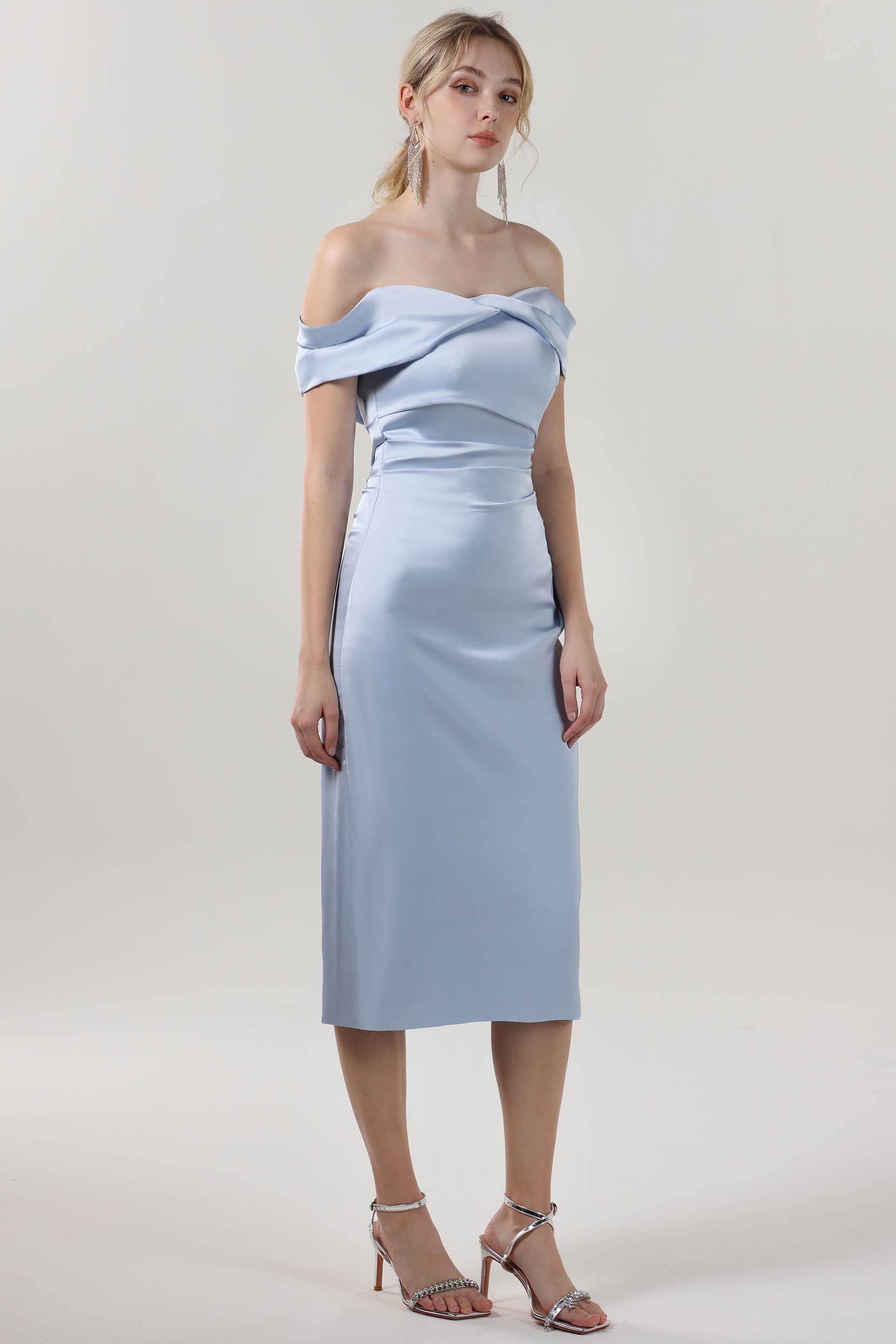 Sheath-Column Midi Luxe Satin Bridesmaid Dress CS0610BM - COCOMELODY
