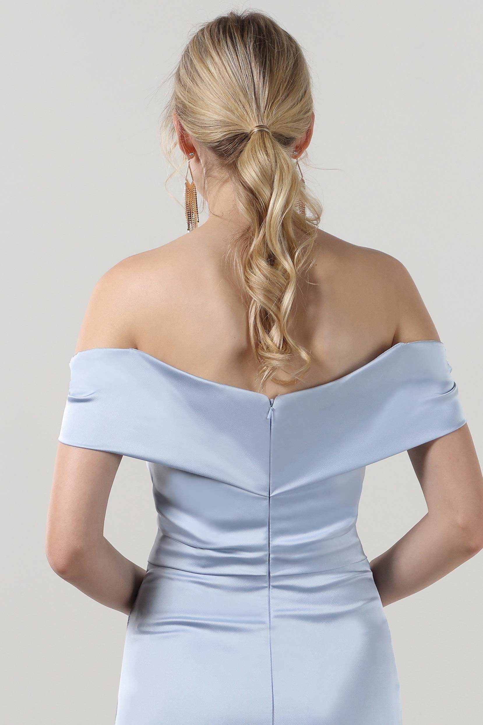 Sheath-Column Midi Luxe Satin Bridesmaid Dress CS0610BM - COCOMELODY