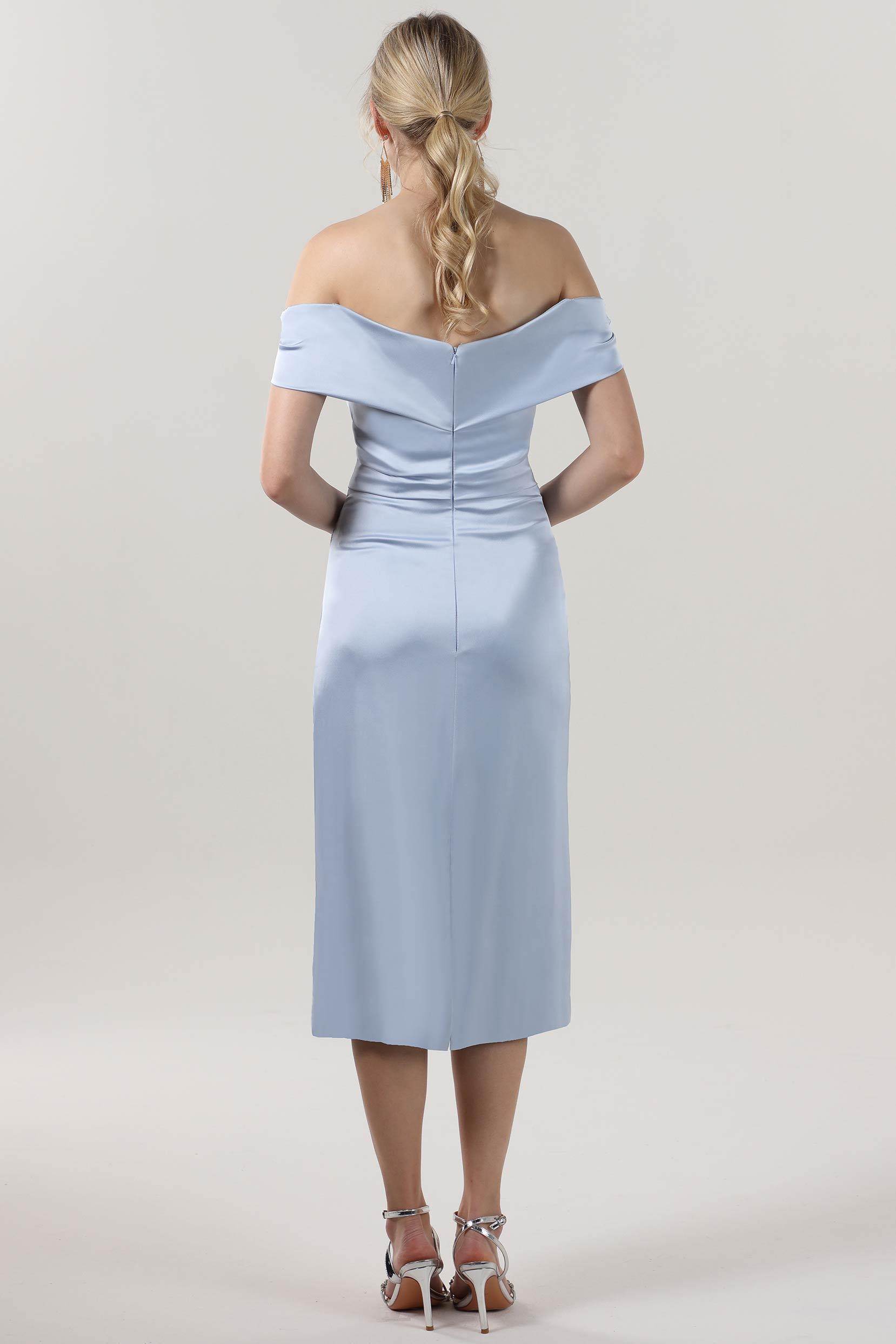 Sheath-Column Midi Luxe Satin Bridesmaid Dress CS0610BM - COCOMELODY