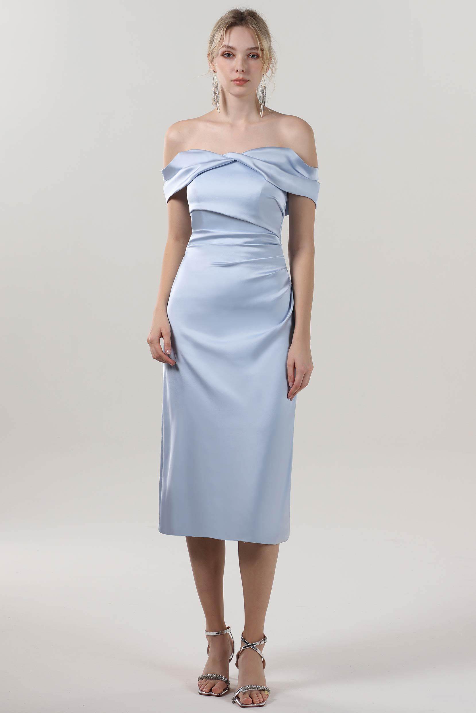 Sheath-Column Midi Luxe Satin Bridesmaid Dress CS0610BM - COCOMELODY