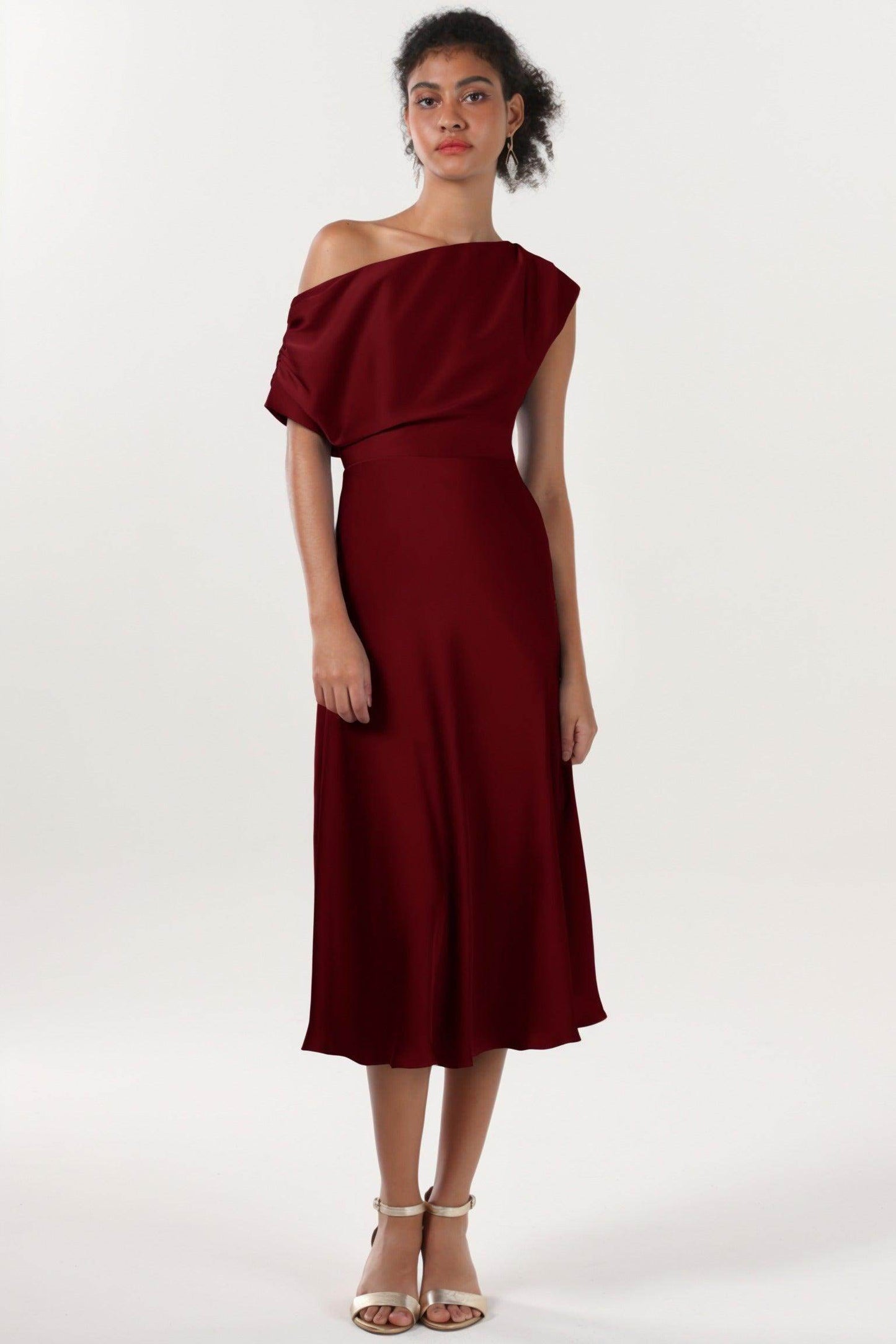 Sheath-Column Midi Luxe Satin Bridesmaid Dress CS0611BM - COCOMELODY