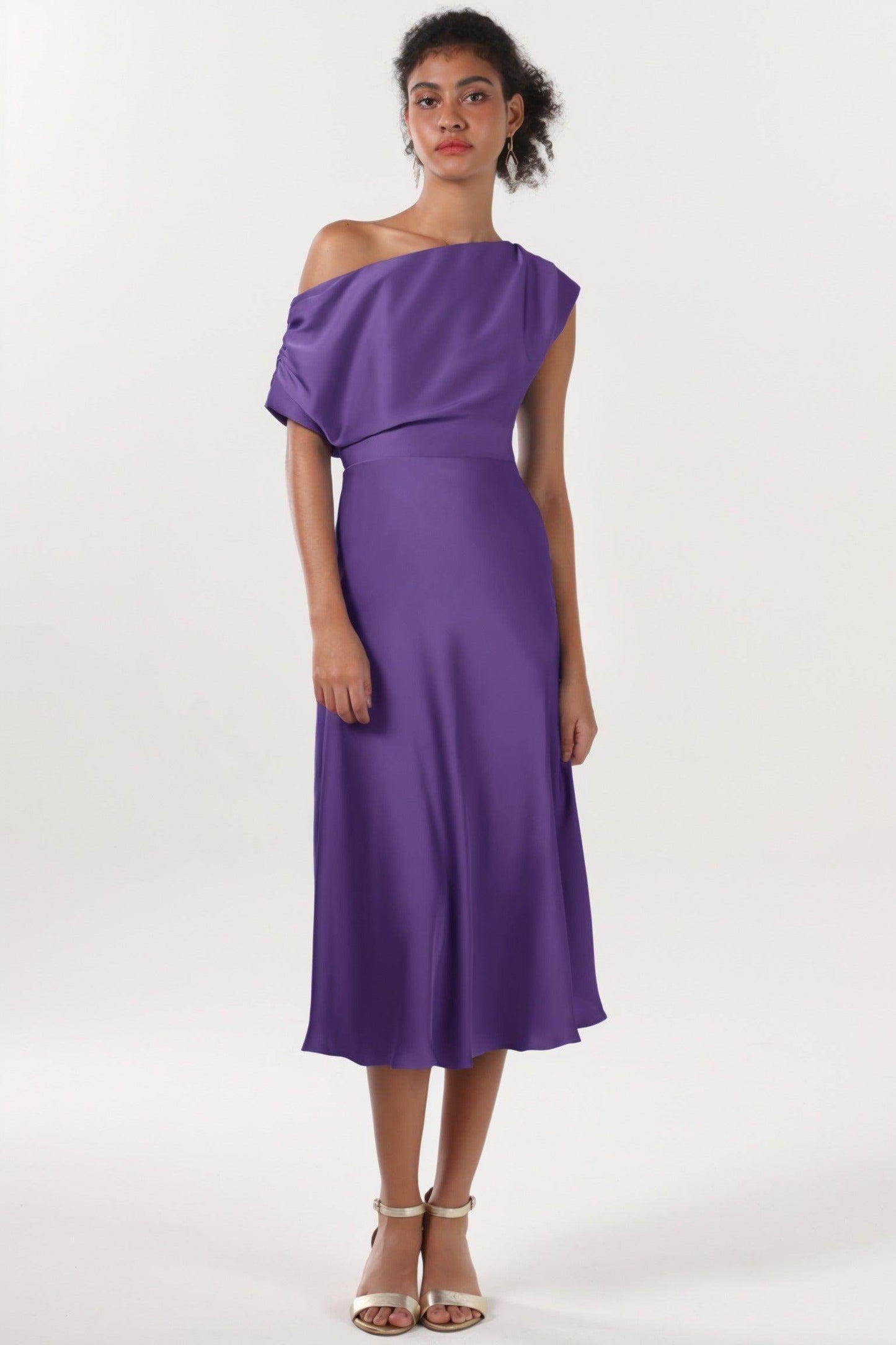 Sheath-Column Midi Luxe Satin Bridesmaid Dress CS0611BM - COCOMELODY