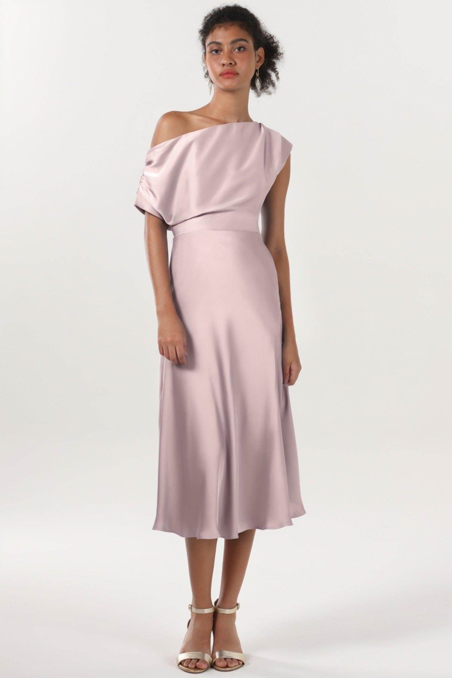 Sheath-Column Midi Luxe Satin Bridesmaid Dress CS0611BM - COCOMELODY