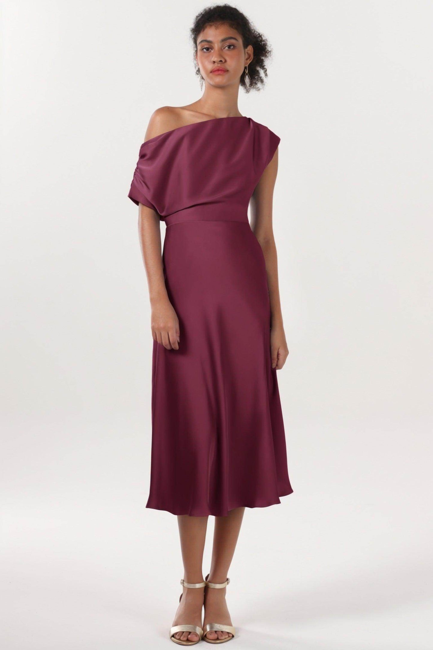 Sheath-Column Midi Luxe Satin Bridesmaid Dress CS0611BM - COCOMELODY