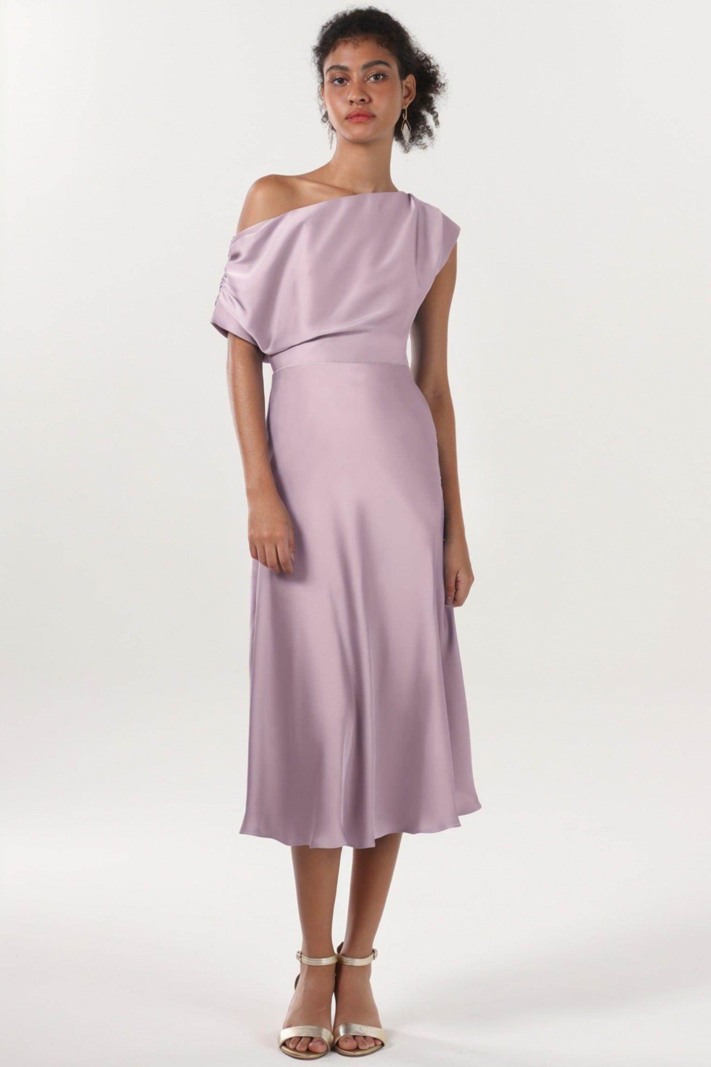 Sheath-Column Midi Luxe Satin Bridesmaid Dress CS0611BM - COCOMELODY
