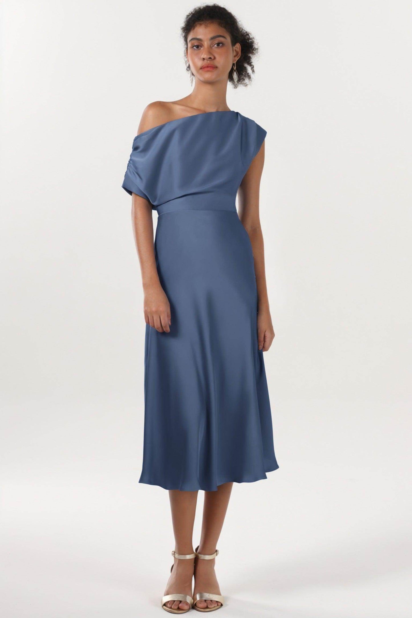 Sheath-Column Midi Luxe Satin Bridesmaid Dress CS0611BM - COCOMELODY