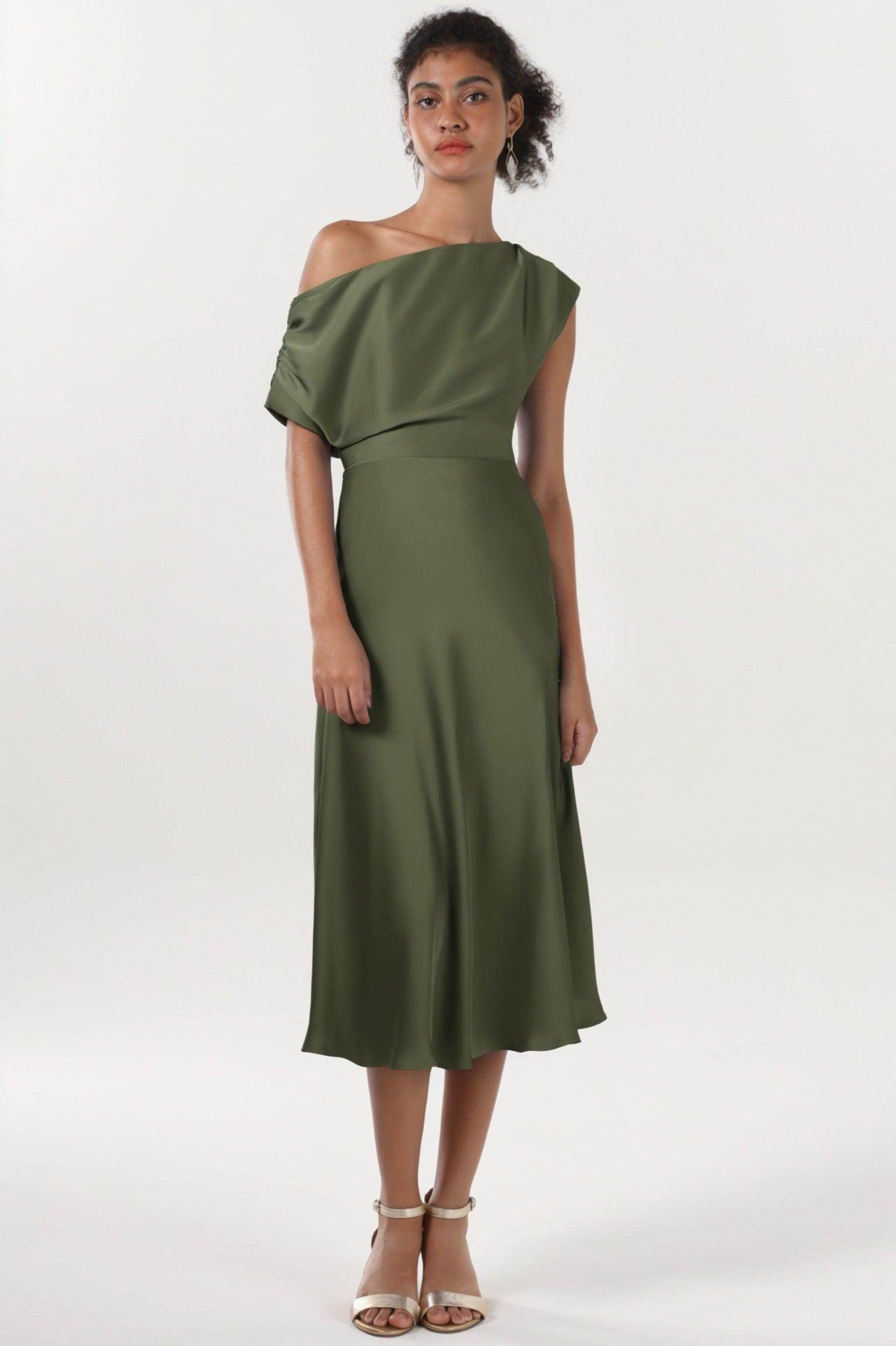 Sheath-Column Midi Luxe Satin Bridesmaid Dress CS0611BM - COCOMELODY