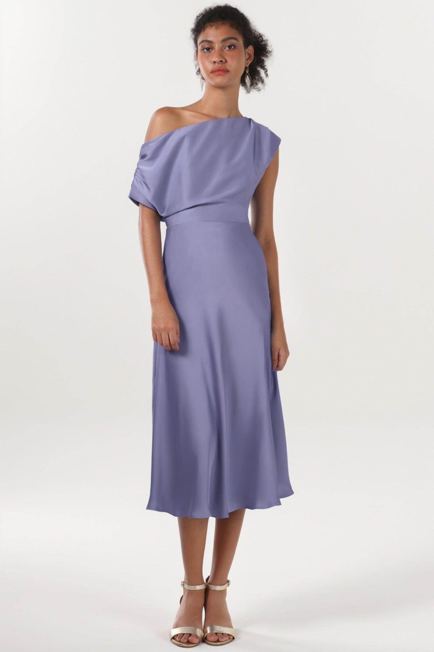 Sheath-Column Midi Luxe Satin Bridesmaid Dress CS0611BM - COCOMELODY