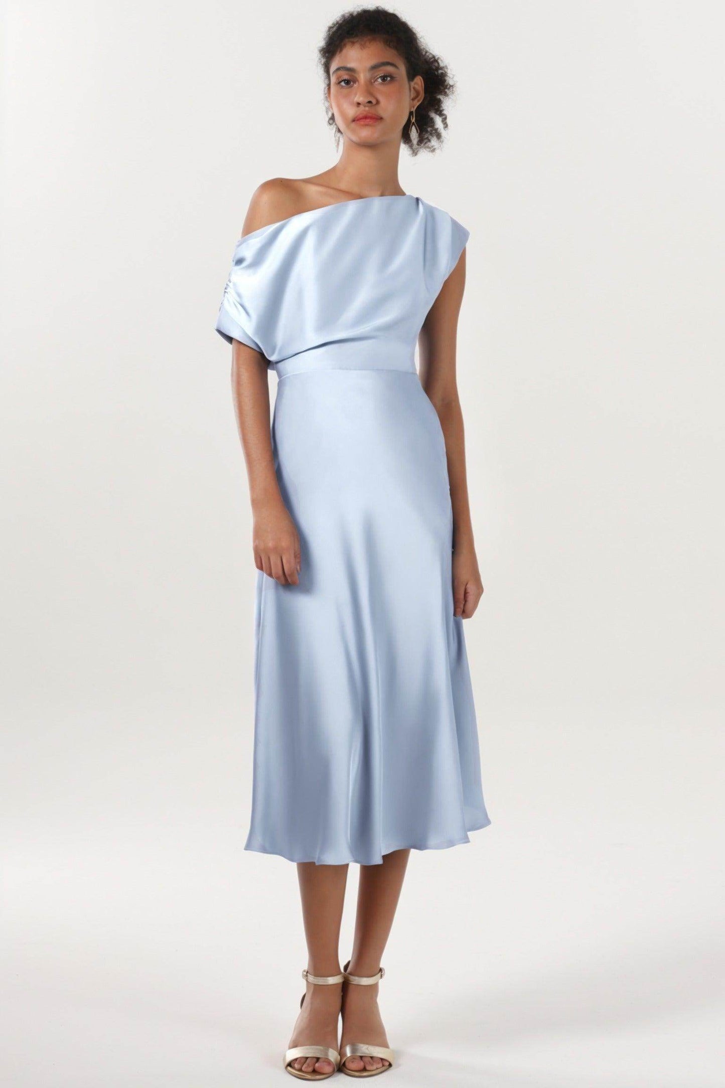 Sheath-Column Midi Luxe Satin Bridesmaid Dress CS0611BM - COCOMELODY