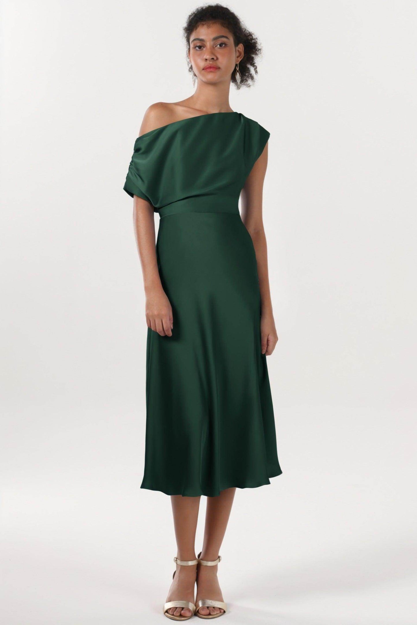 Sheath-Column Midi Luxe Satin Bridesmaid Dress CS0611BM - COCOMELODY