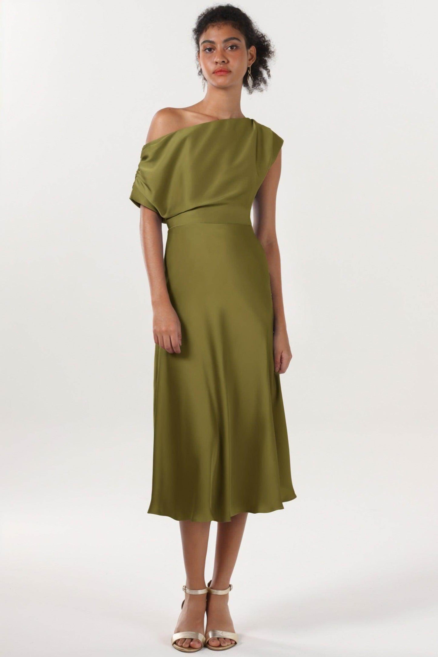 Sheath-Column Midi Luxe Satin Bridesmaid Dress CS0611BM - COCOMELODY