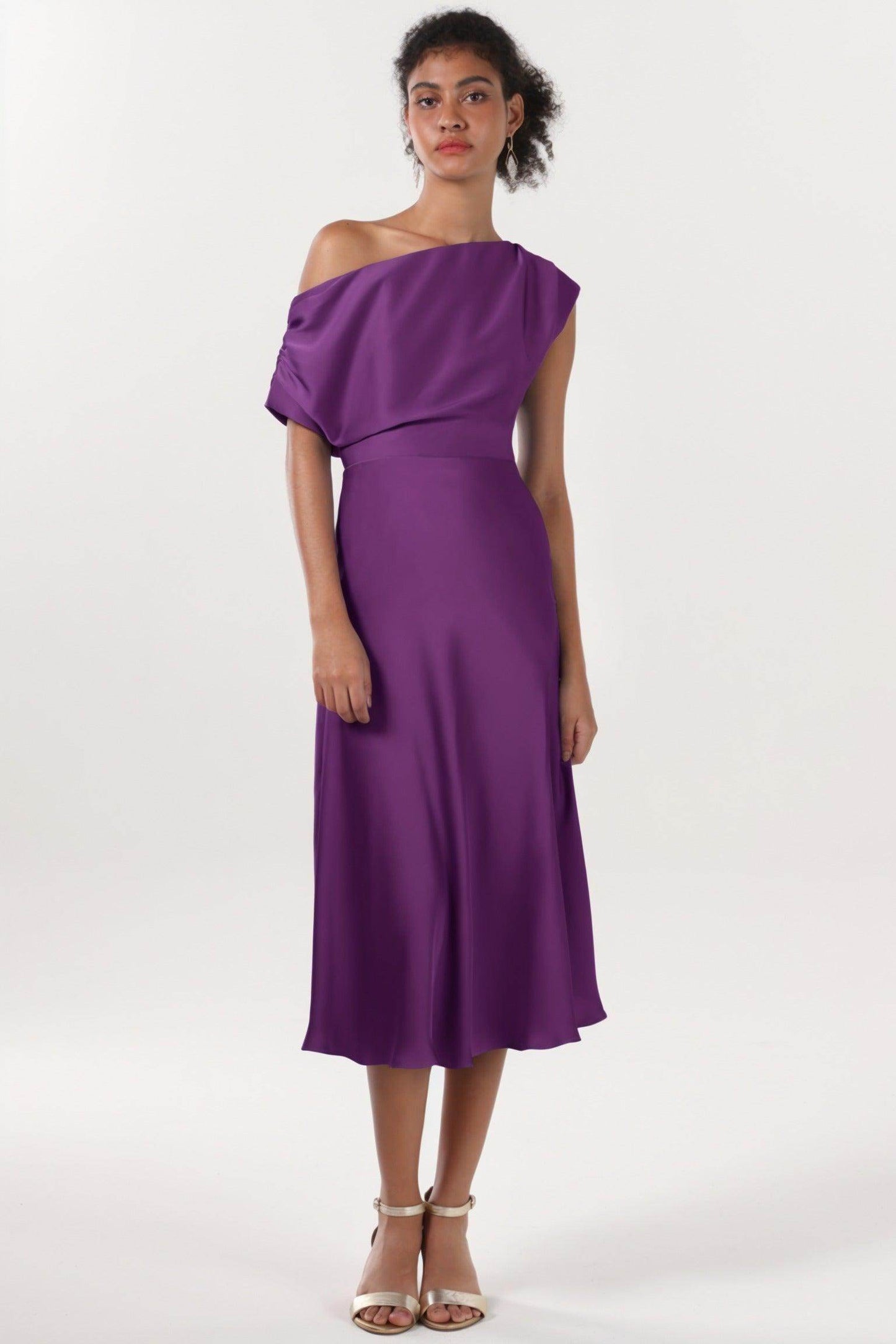 Sheath-Column Midi Luxe Satin Bridesmaid Dress CS0611BM - COCOMELODY