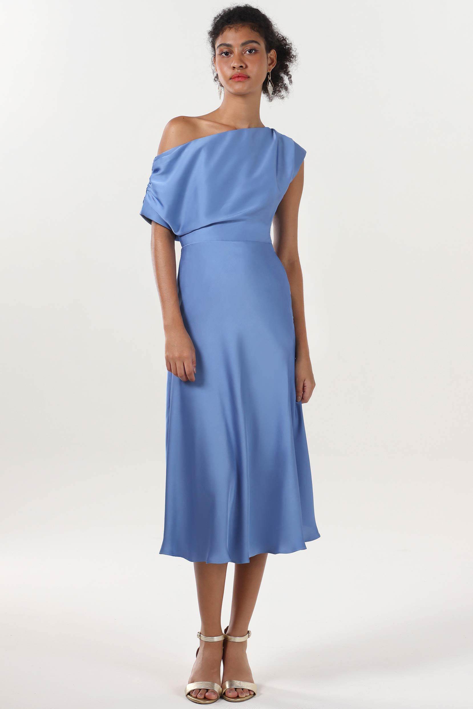 Sheath-Column Midi Luxe Satin Formal Dress COCOMELODY CS0611, Slate Blue Sheath-Column Midi Luxe Satin Formal Dress COCOMELODY CS0611, Slate Blue