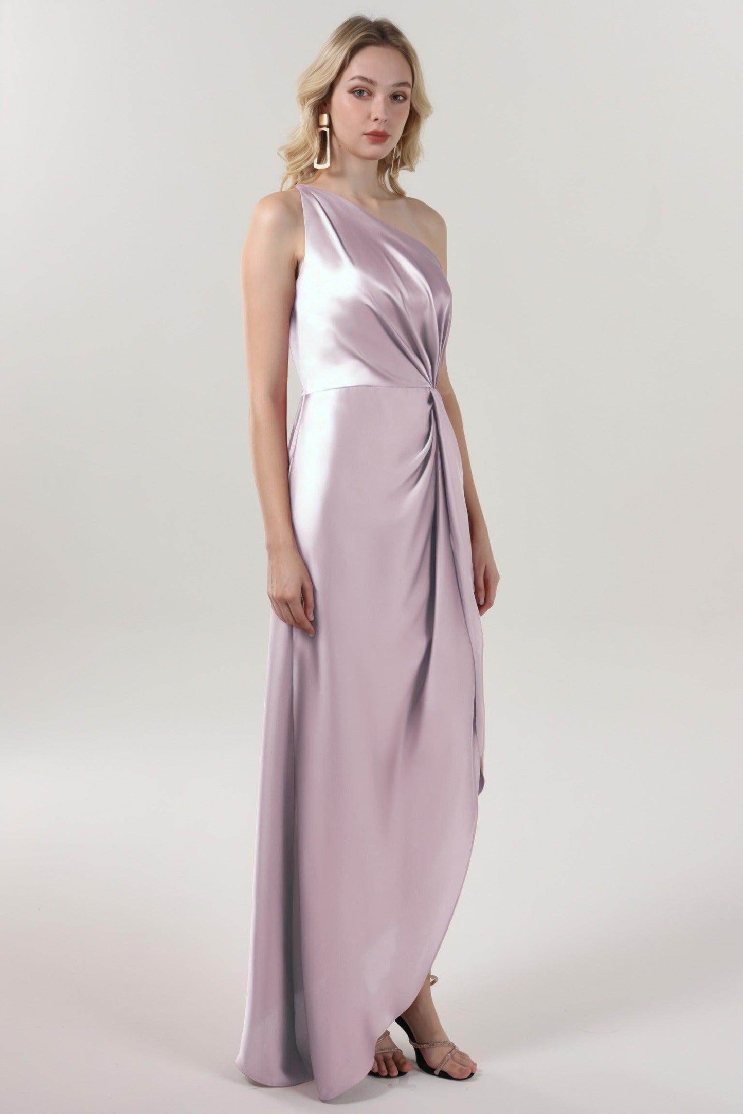 Sheath-Column Midi Luxe Satin Bridesmaid Dress CS0612BM - COCOMELODY