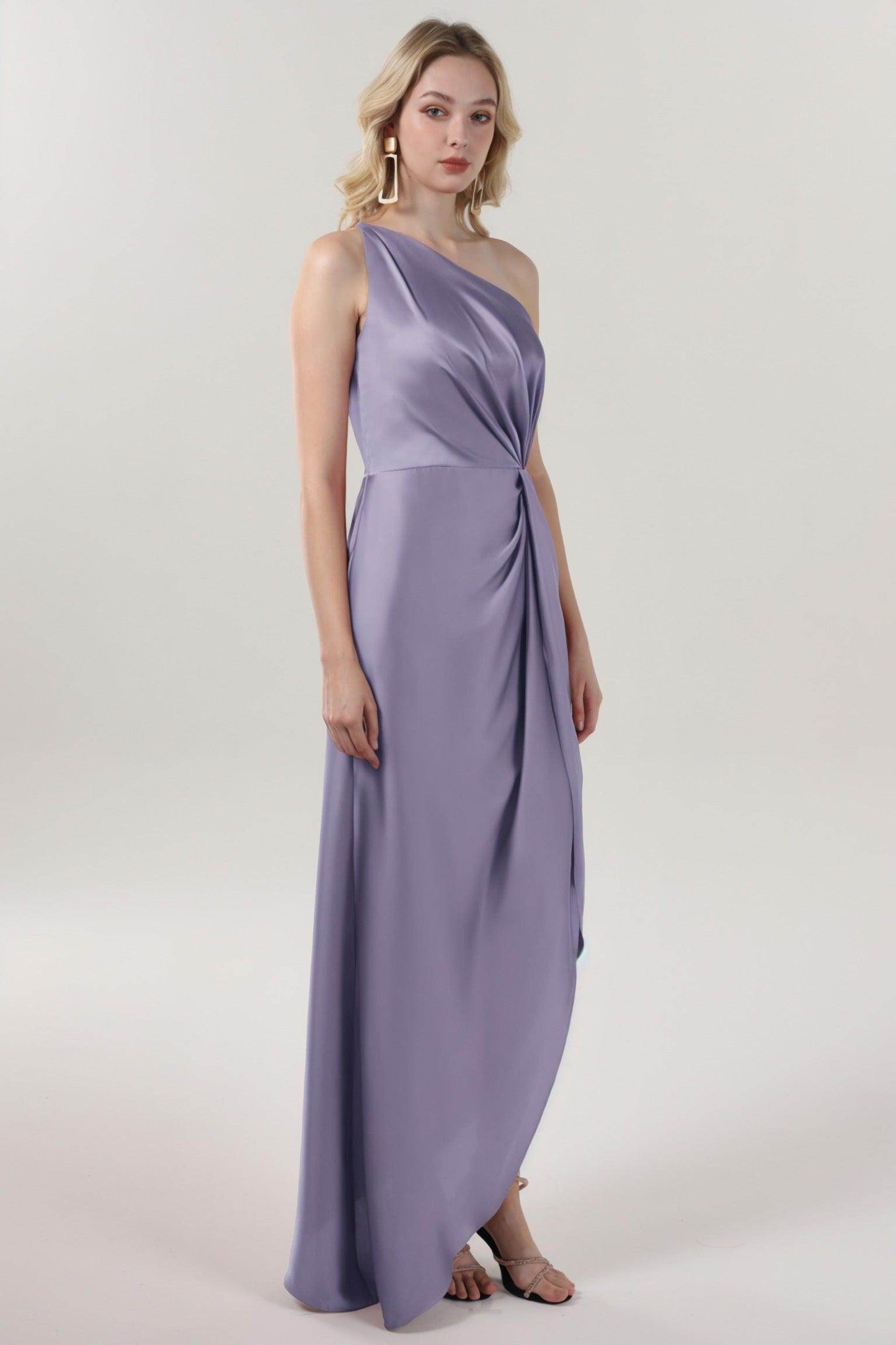 Sheath-Column Midi Luxe Satin Bridesmaid Dress CS0612BM - COCOMELODY