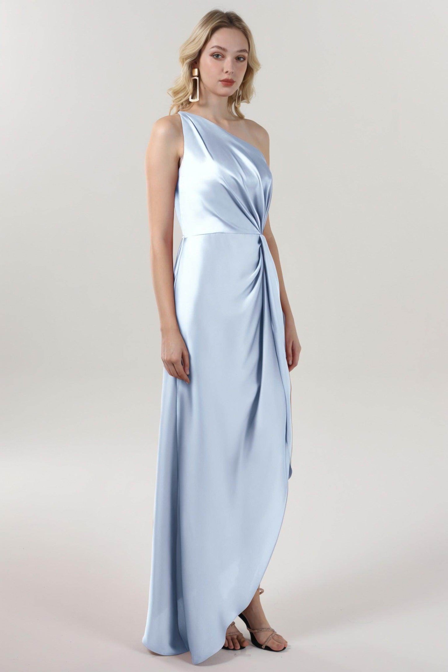 Sheath-Column Midi Luxe Satin Bridesmaid Dress CS0612BM - COCOMELODY