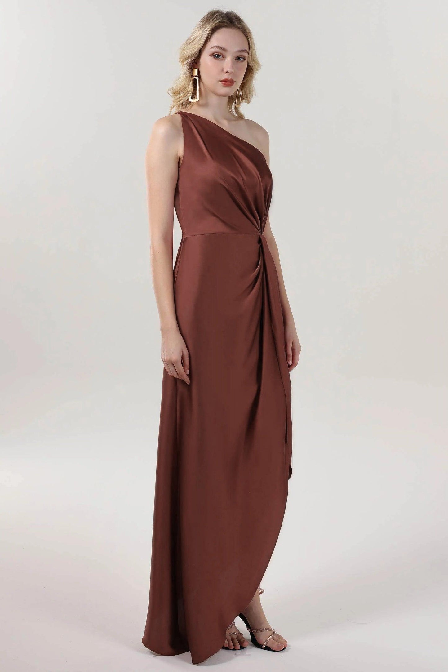 Sheath-Column Midi Luxe Satin Bridesmaid Dress CS0612BM - Espresso - COCOMELODY