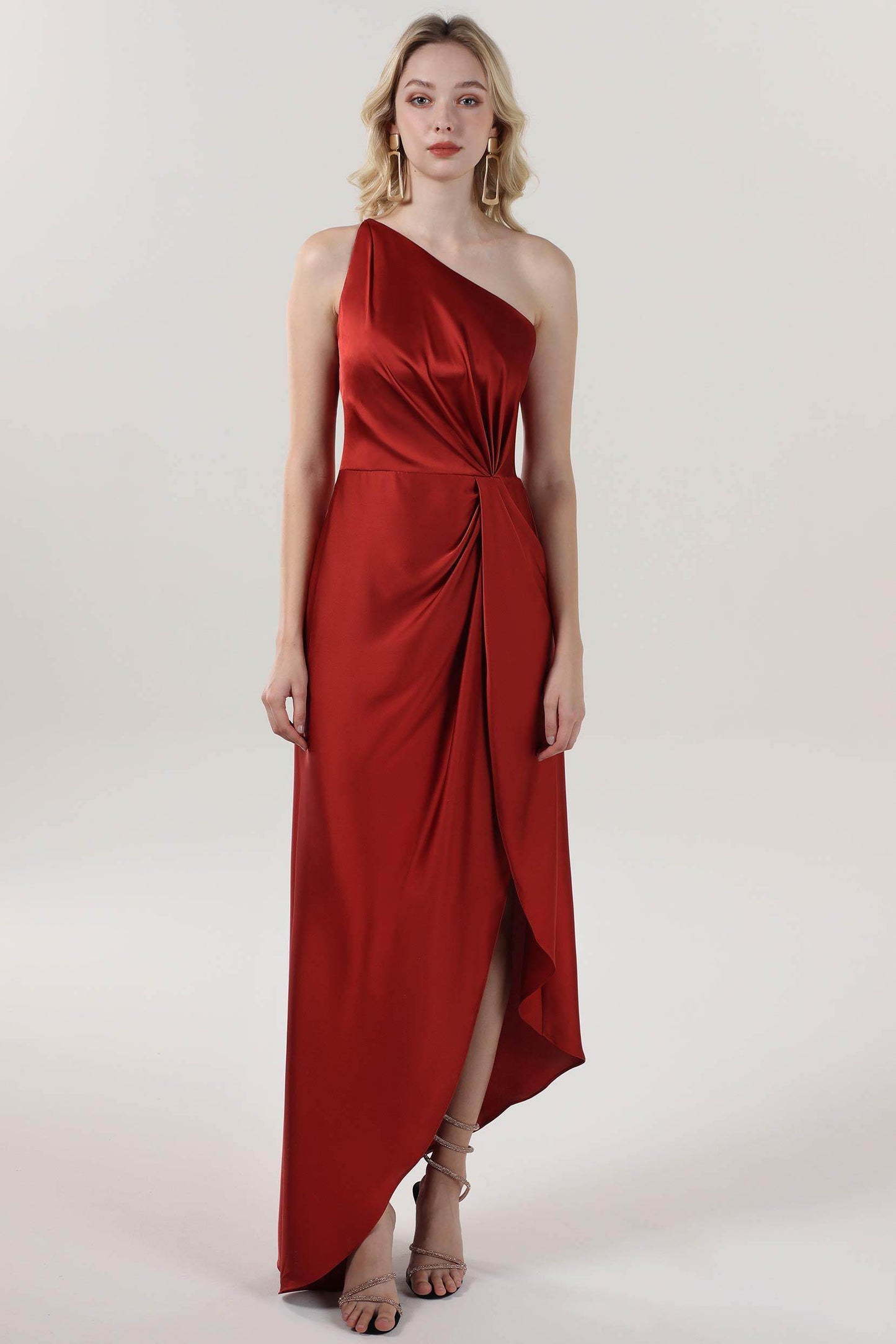 Sheath-Column Midi Luxe Satin Bridesmaid Dress CS0612BM - COCOMELODY