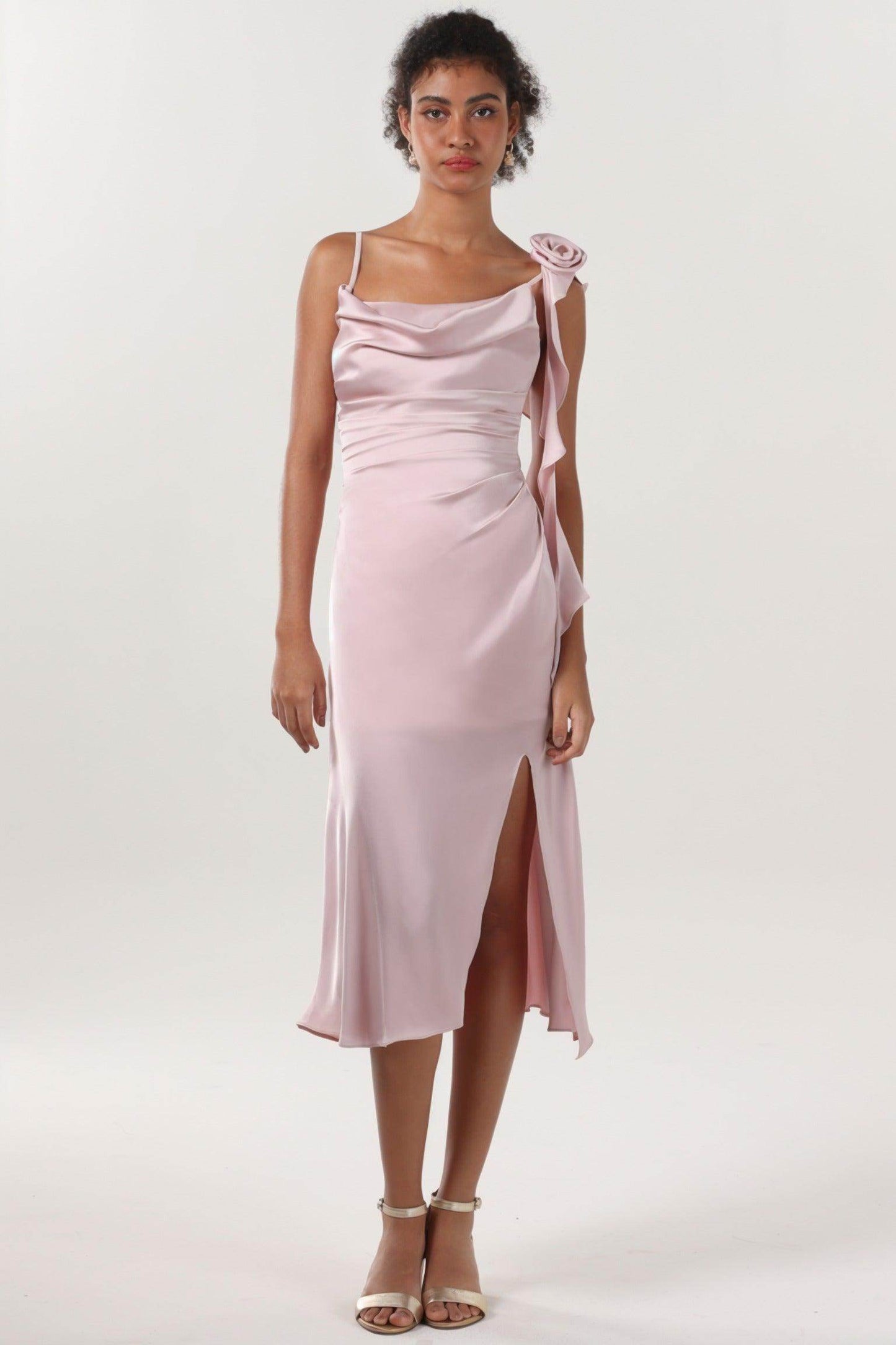 Sheath-Column Midi Luxe Satin Bridesmaid Dress CS0613BM - COCOMELODY