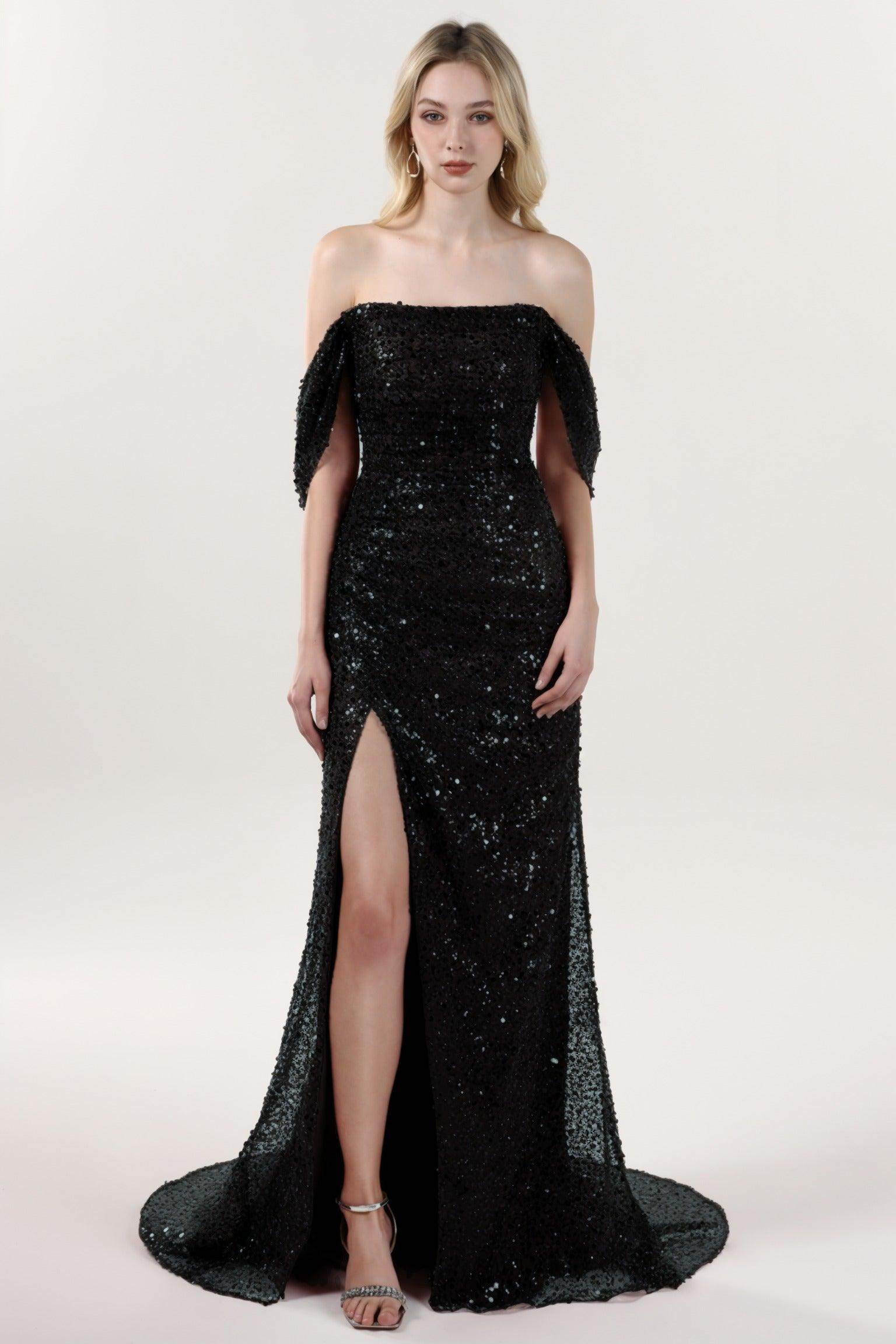 Sheath-Column Sweep-Brush Train Glitter Formal Dress CS0614 - COCOMELODY