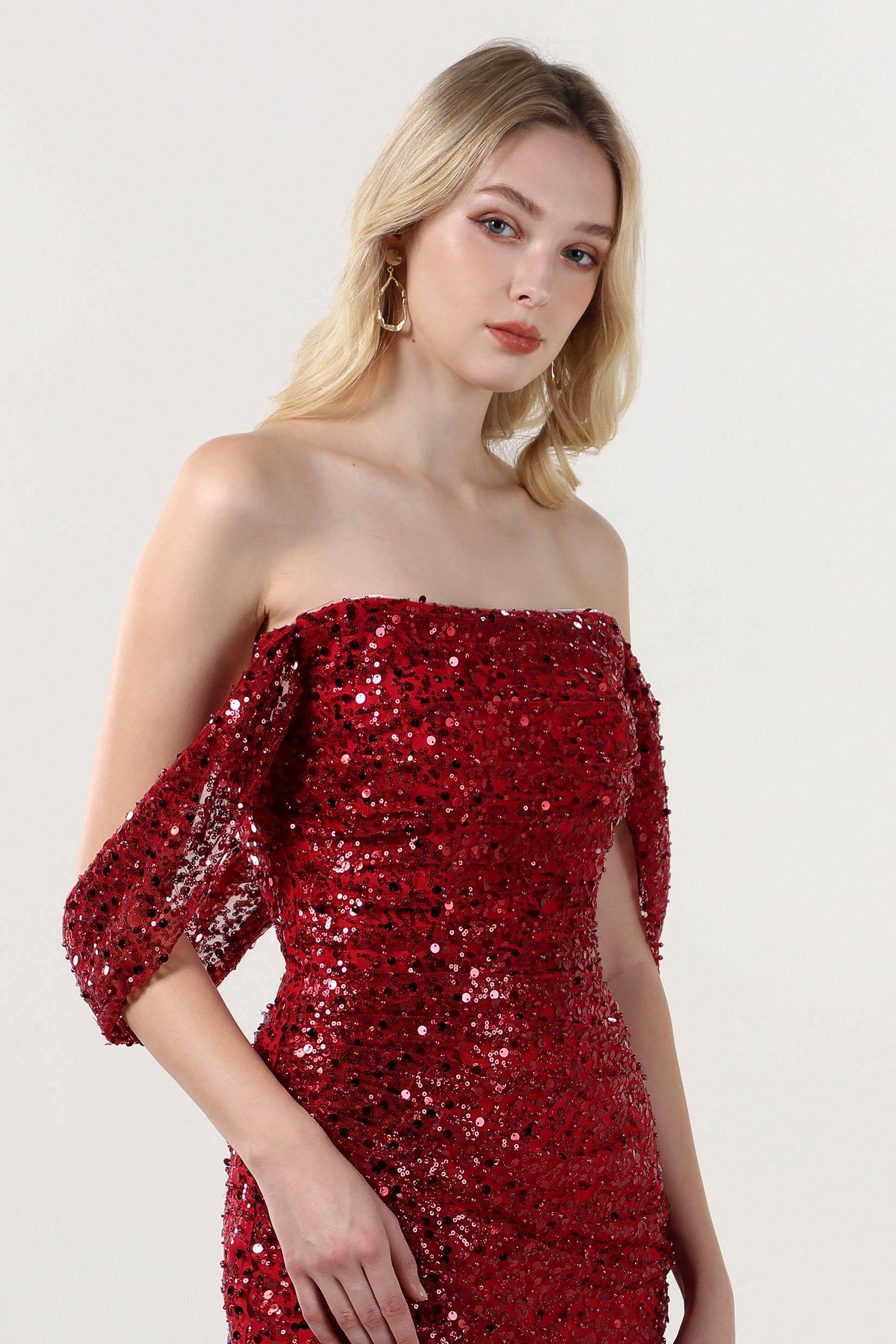 Sheath-Column Sweep-Brush Train Glitter Formal Dress CS0614 - COCOMELODY