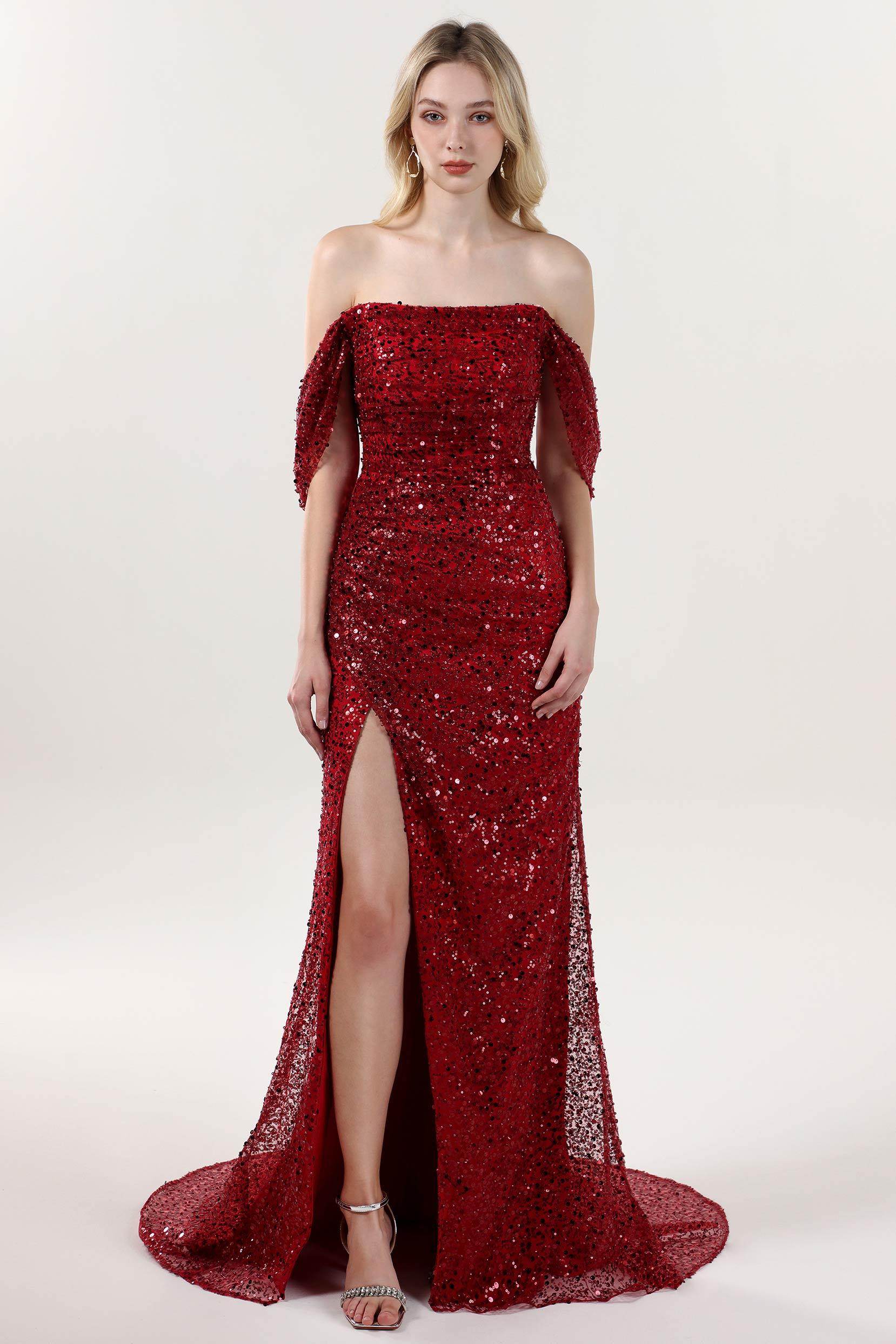 Sheath-Column Sweep-Brush Train Glitter Formal Dress COCOMELODY CS0614 Sheath-Column Sweep-Brush Train Glitter Formal Dress COCOMELODY CS0614