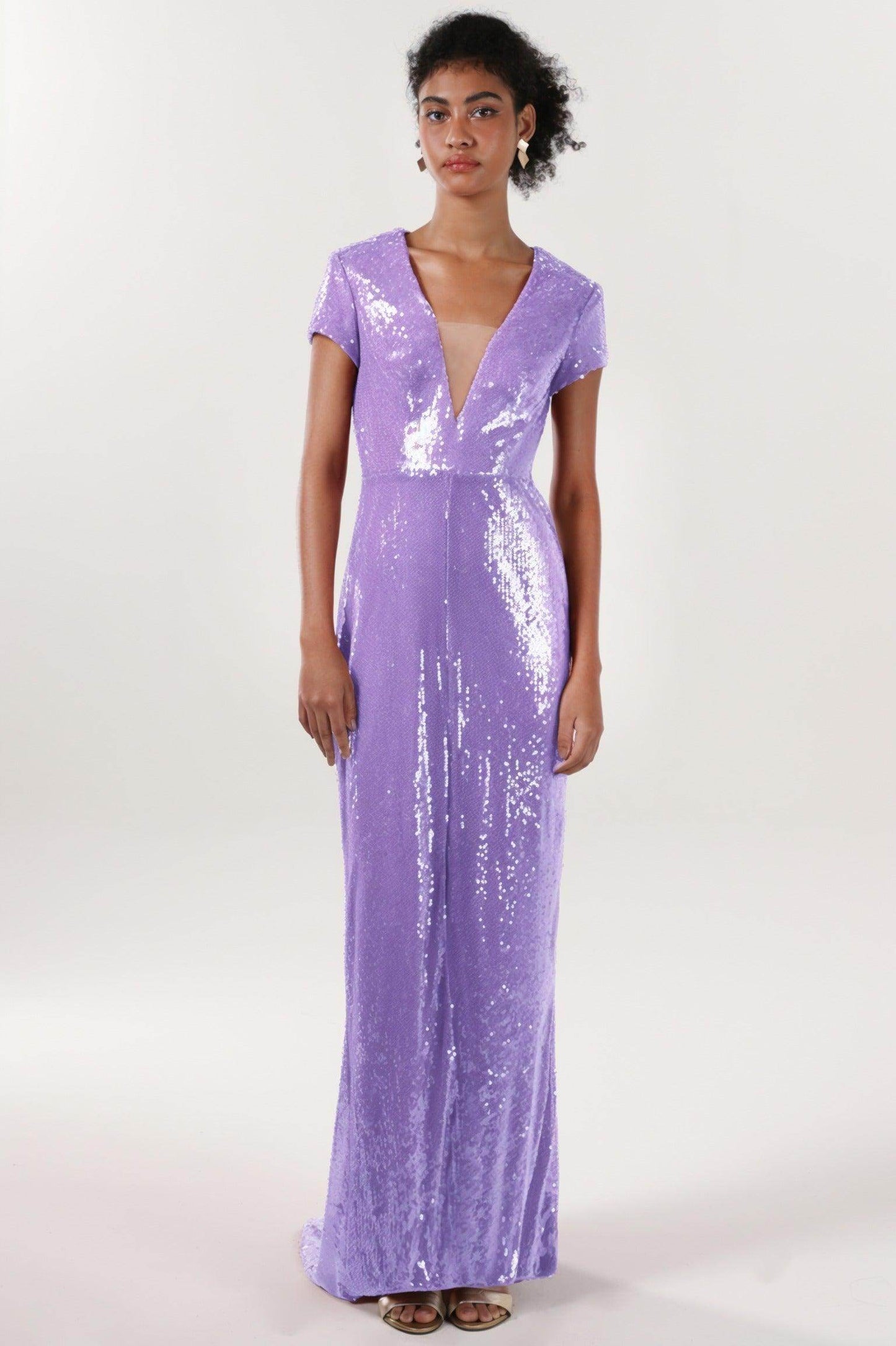 Sheath-Column Sweep-Brush Train Sequined Formal Dress CS0618 - COCOMELODY