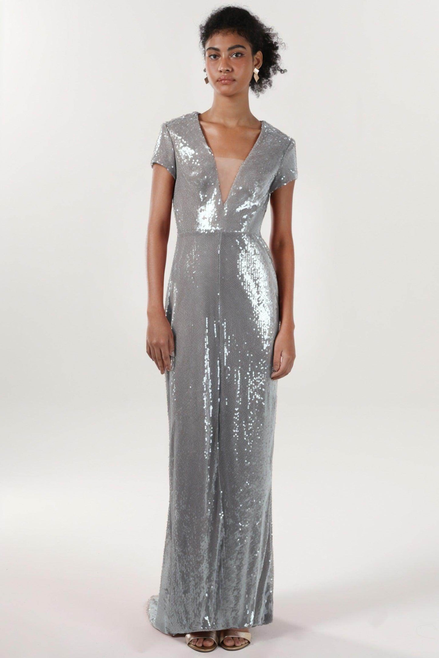 Sheath-Column Sweep-Brush Train Sequined Formal Dress CS0618 - COCOMELODY