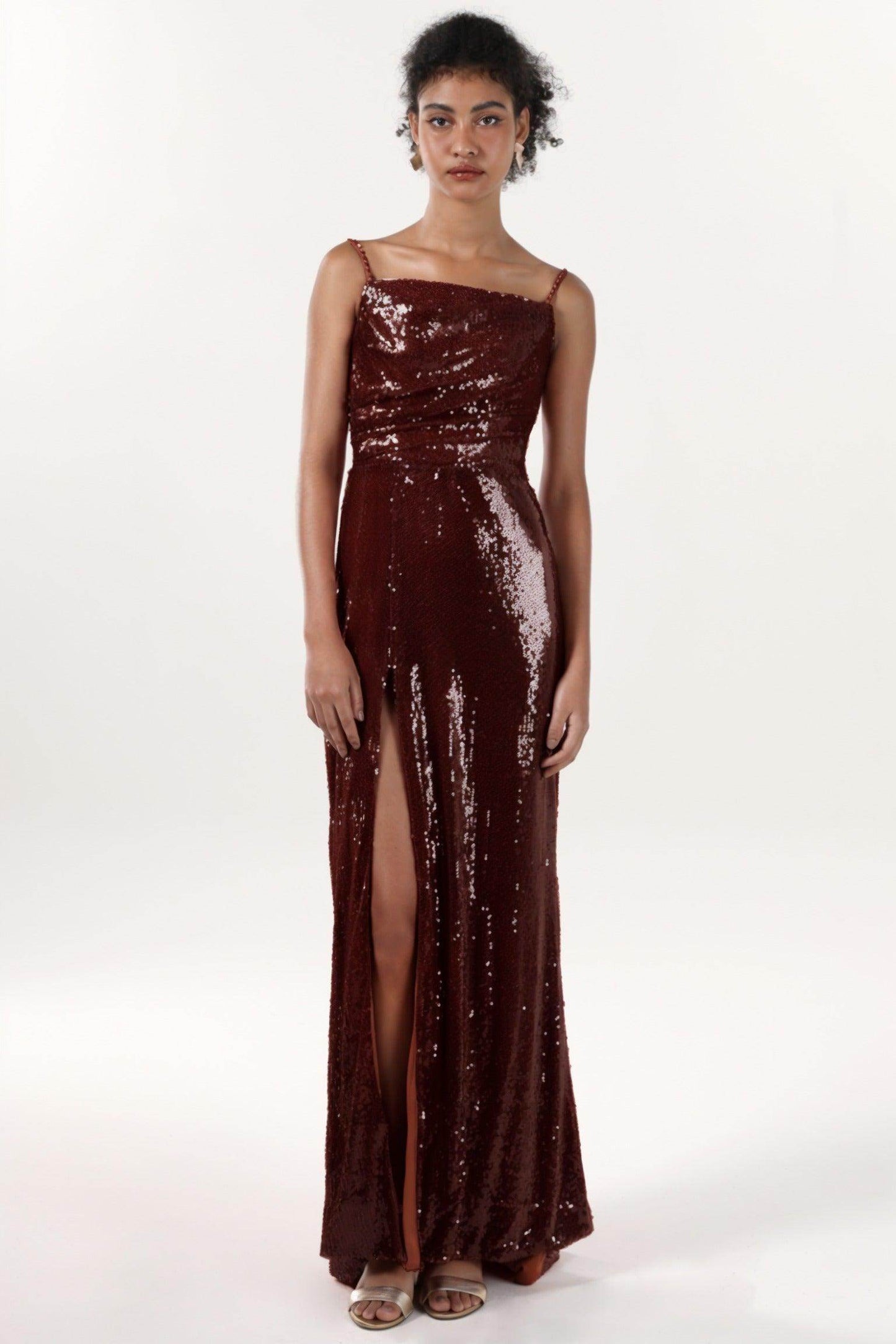Sheath-Column Sweep-Brush Train Sequined Formal Dress CS0624 - COCOMELODY
