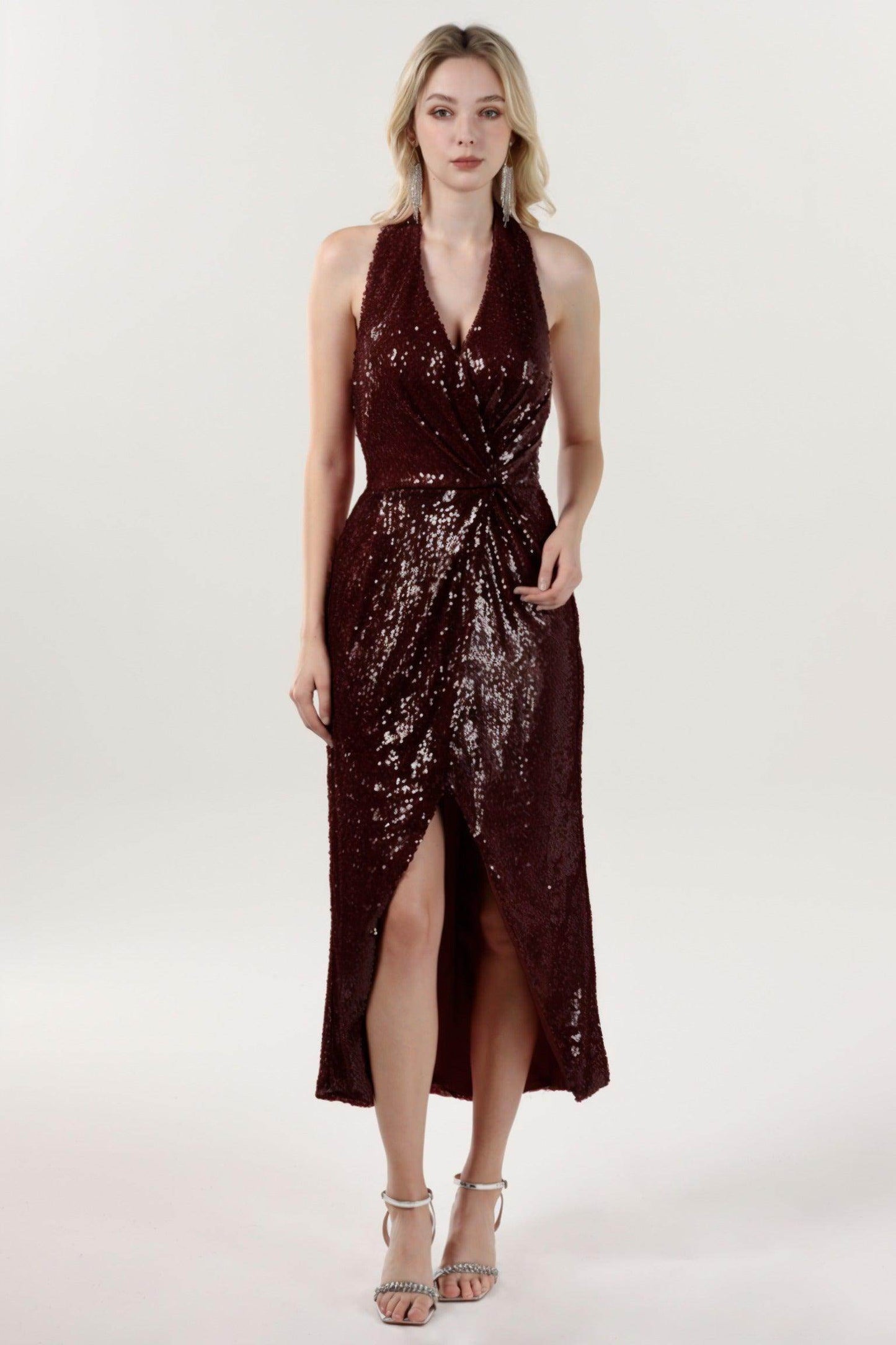 Sheath-Column Midi Sequined Formal Dress CS0625 - COCOMELODY