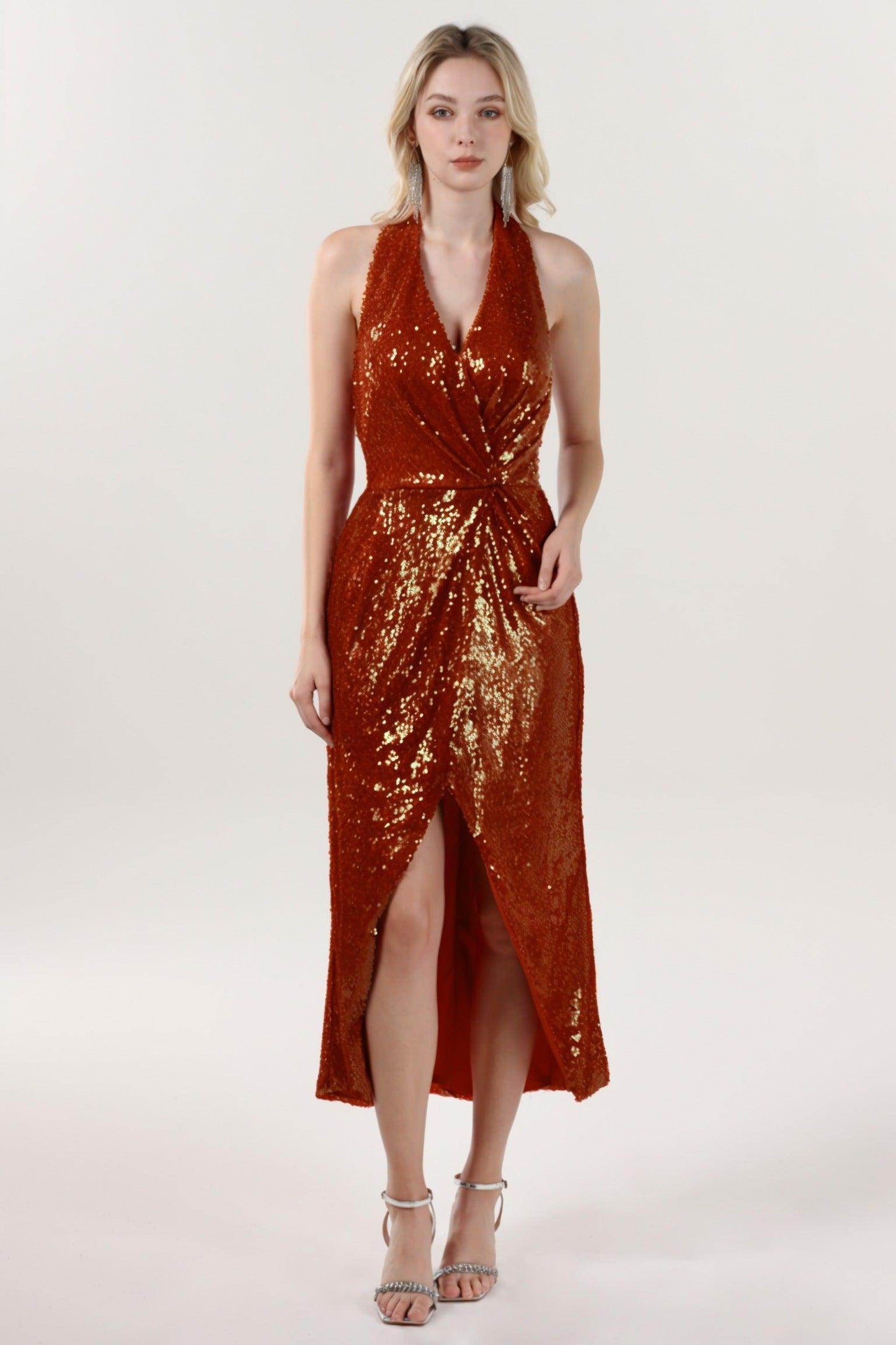 Sheath-Column Midi Sequined Formal Dress CS0625 - COCOMELODY