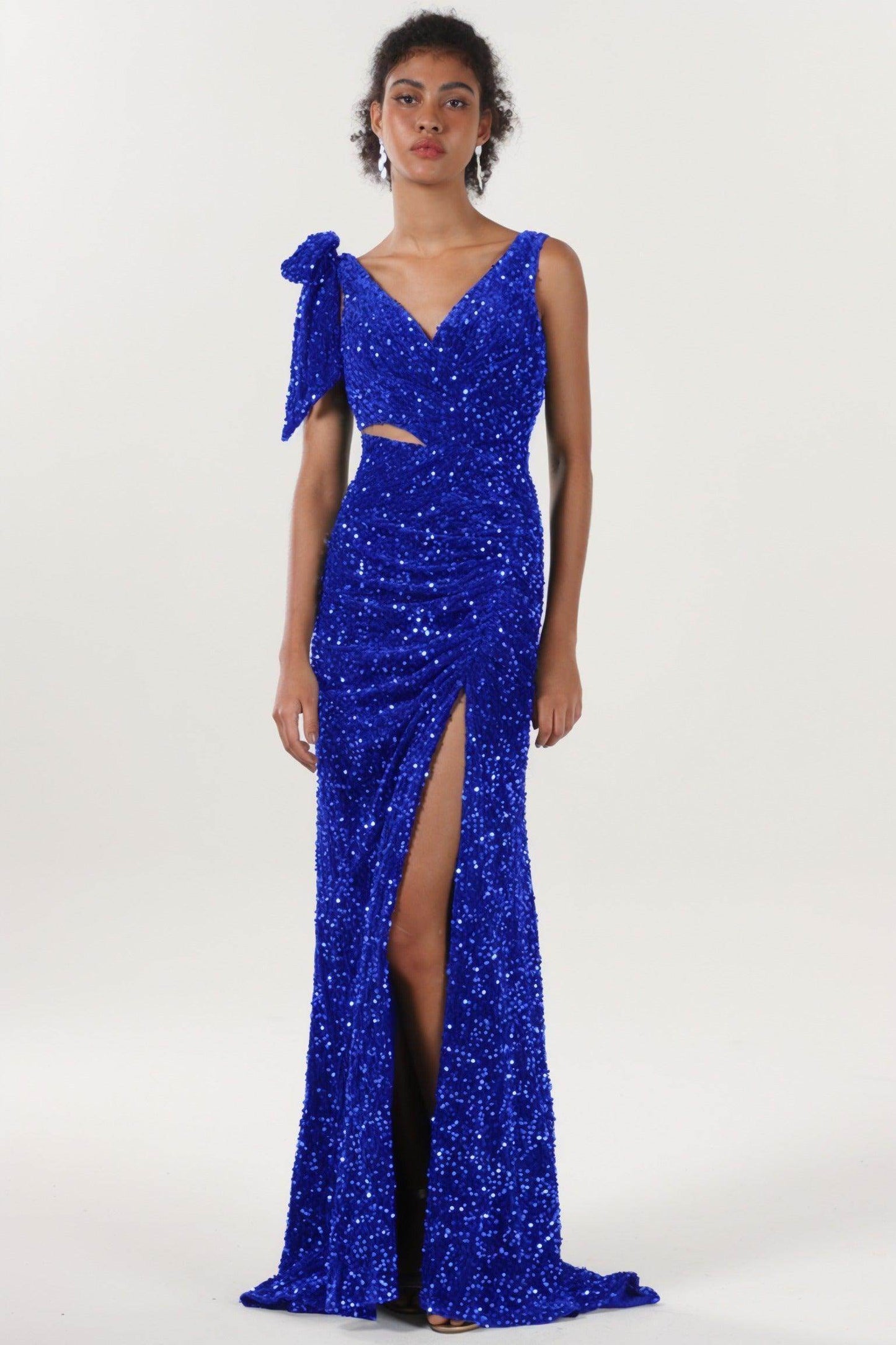 Sheath-Column Sweep-Brush Train Velvet Sequin Bridesmaid Dress CS0633BM - COCOMELODY
