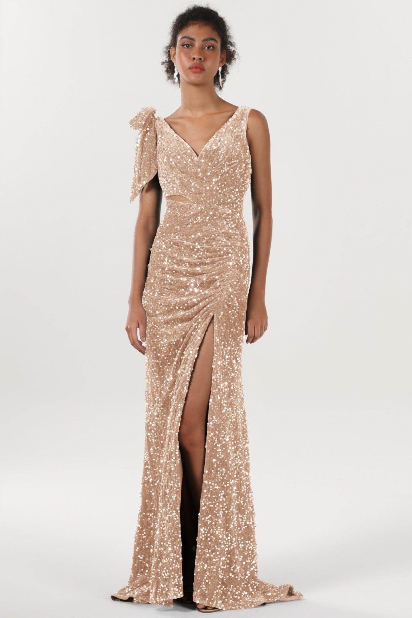 Sheath-Column Sweep-Brush Train Velvet Sequin Bridesmaid Dress CS0633BM - COCOMELODY