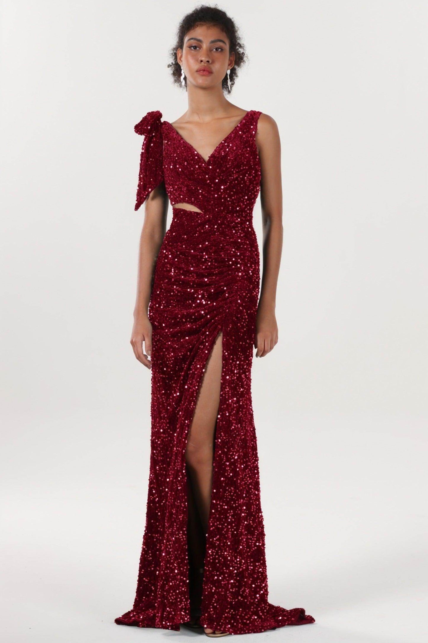 Sheath-Column Sweep-Brush Train Velvet Sequin Bridesmaid Dress CS0633BM - COCOMELODY