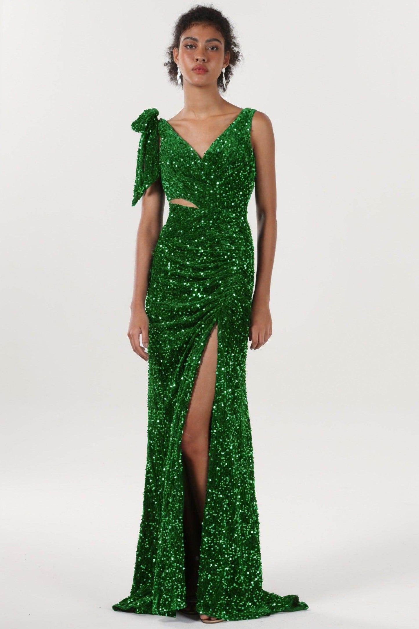 Sheath-Column Sweep-Brush Train Velvet Sequin Bridesmaid Dress CS0633BM - COCOMELODY
