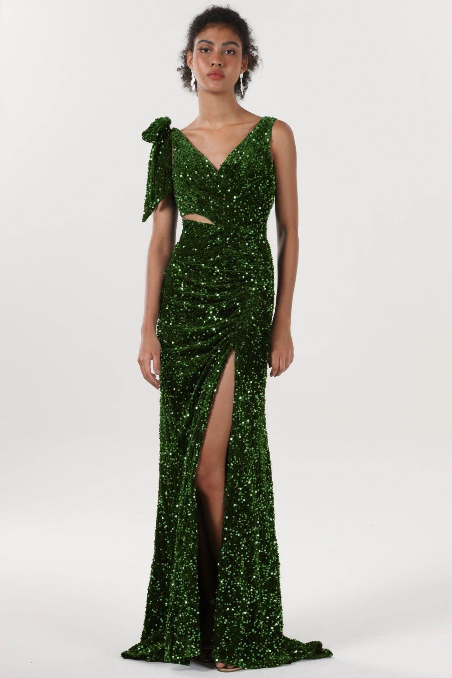 Sheath-Column Sweep-Brush Train Velvet Sequin Bridesmaid Dress CS0633BM - COCOMELODY