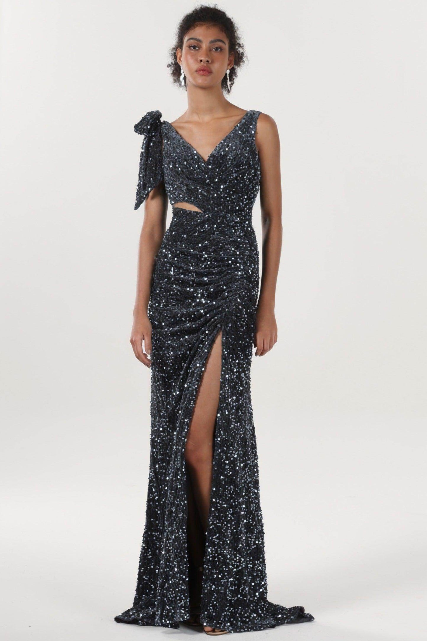 Sheath-Column Sweep-Brush Train Velvet Sequin Bridesmaid Dress CS0633BM - COCOMELODY