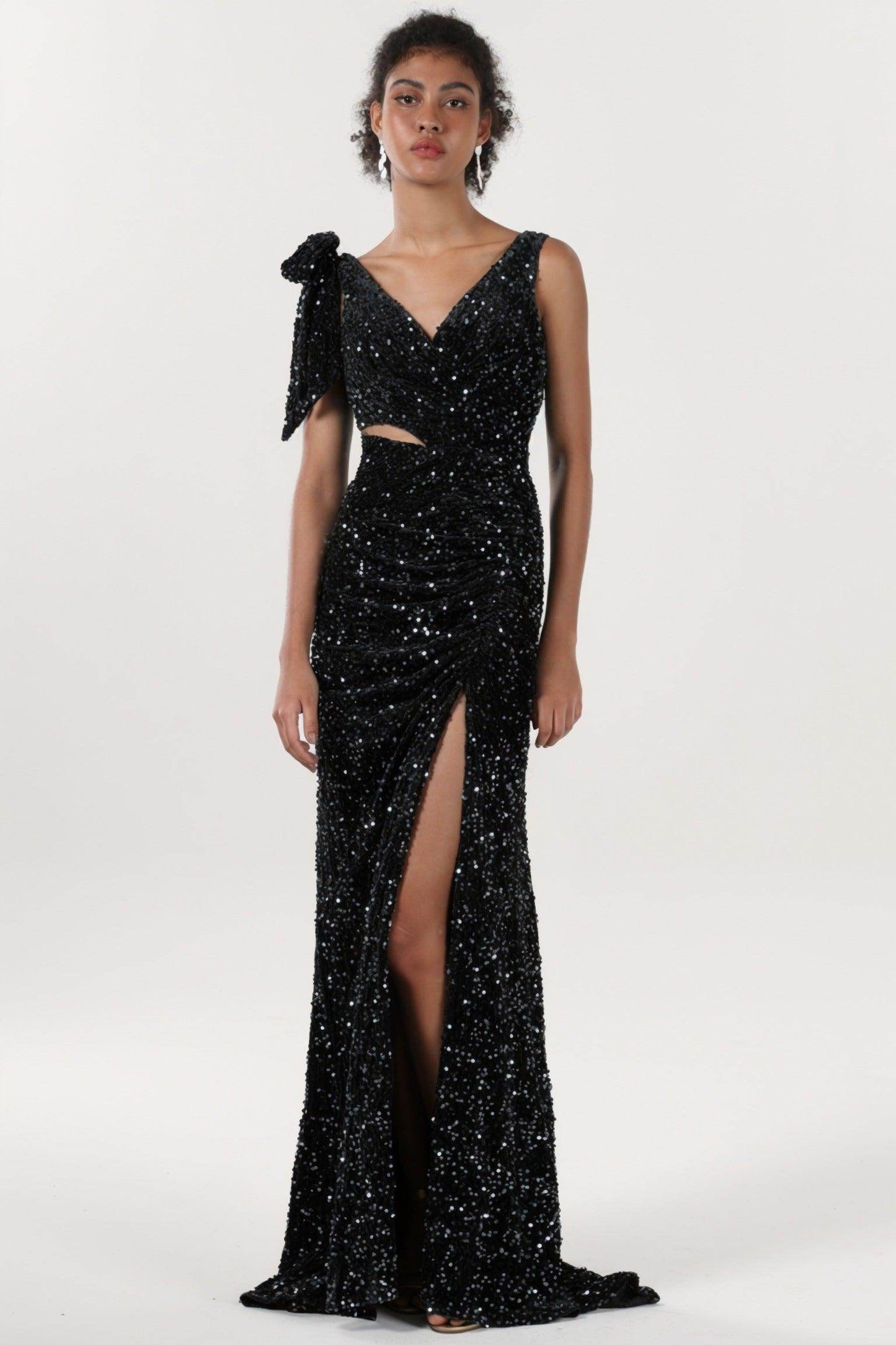 Sheath-Column Sweep-Brush Train Velvet Sequin Bridesmaid Dress CS0633BM - COCOMELODY