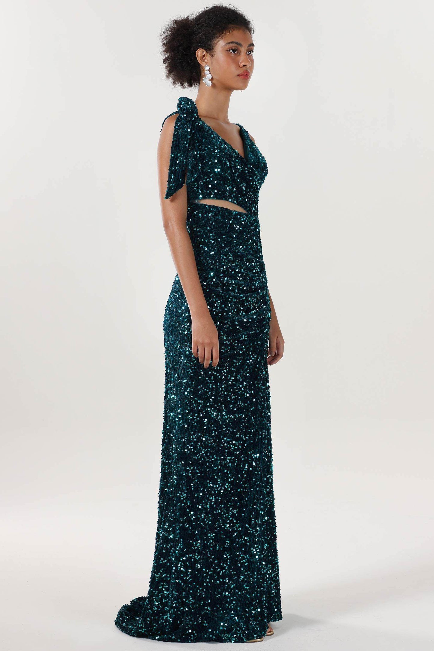 Sheath-Column Sweep-Brush Train Velvet Sequin Bridesmaid Dress CS0633BM - COCOMELODY